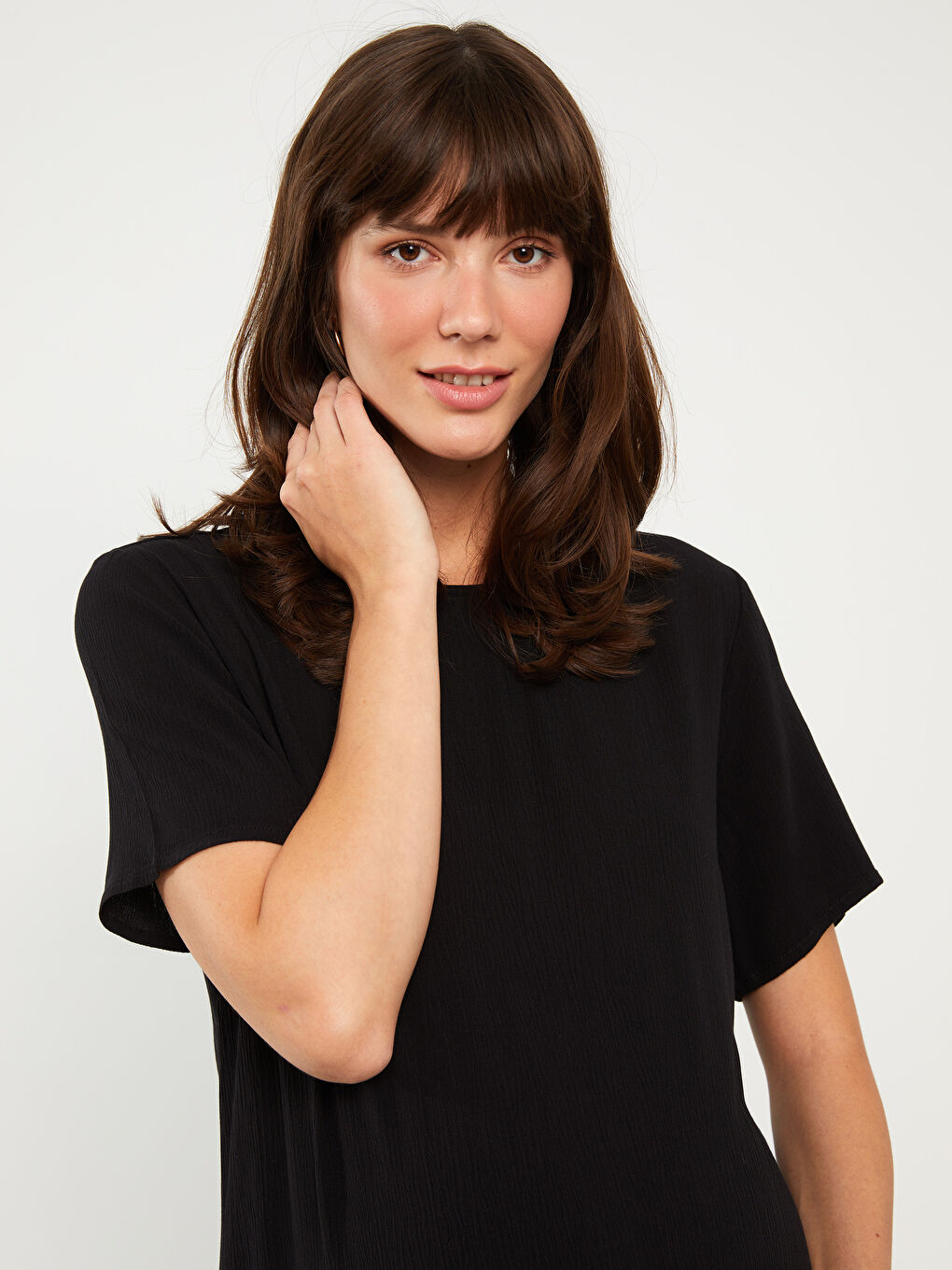 Crew Neck Plain Short Sleeve Maternity Dress-2