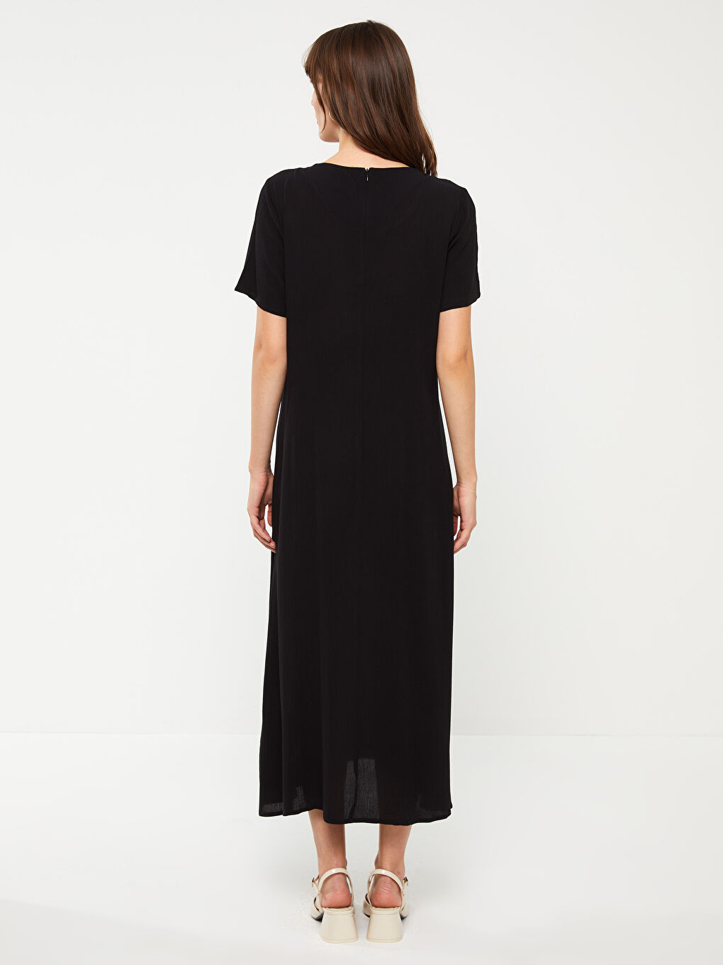 Crew Neck Plain Short Sleeve Maternity Dress-4