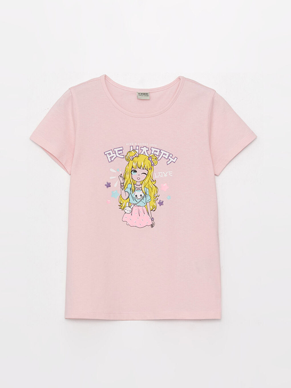 Crew Neck Printed Short Sleeve Girls' T-Shirt