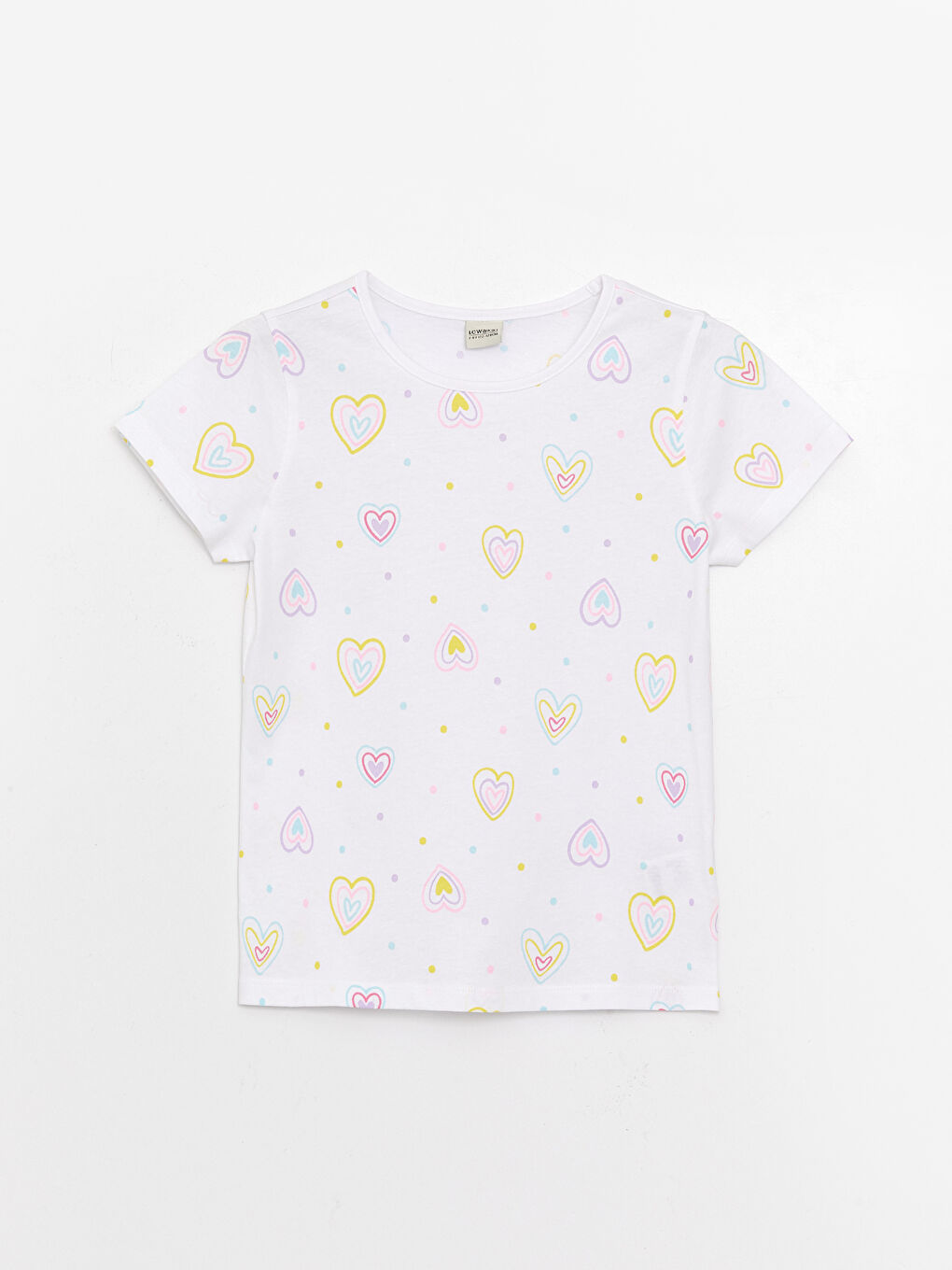 Beyaz Bisiklet Yaka Desenli Kısa Kollu Kız Çocuk Tişört-4