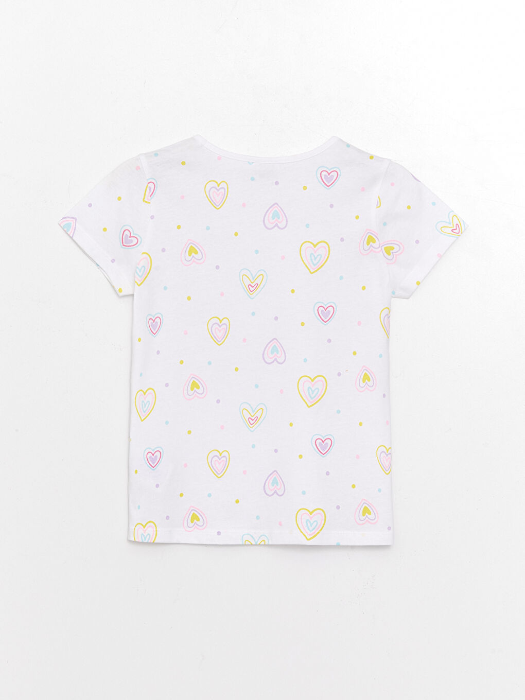 Beyaz Bisiklet Yaka Desenli Kısa Kollu Kız Çocuk Tişört-5