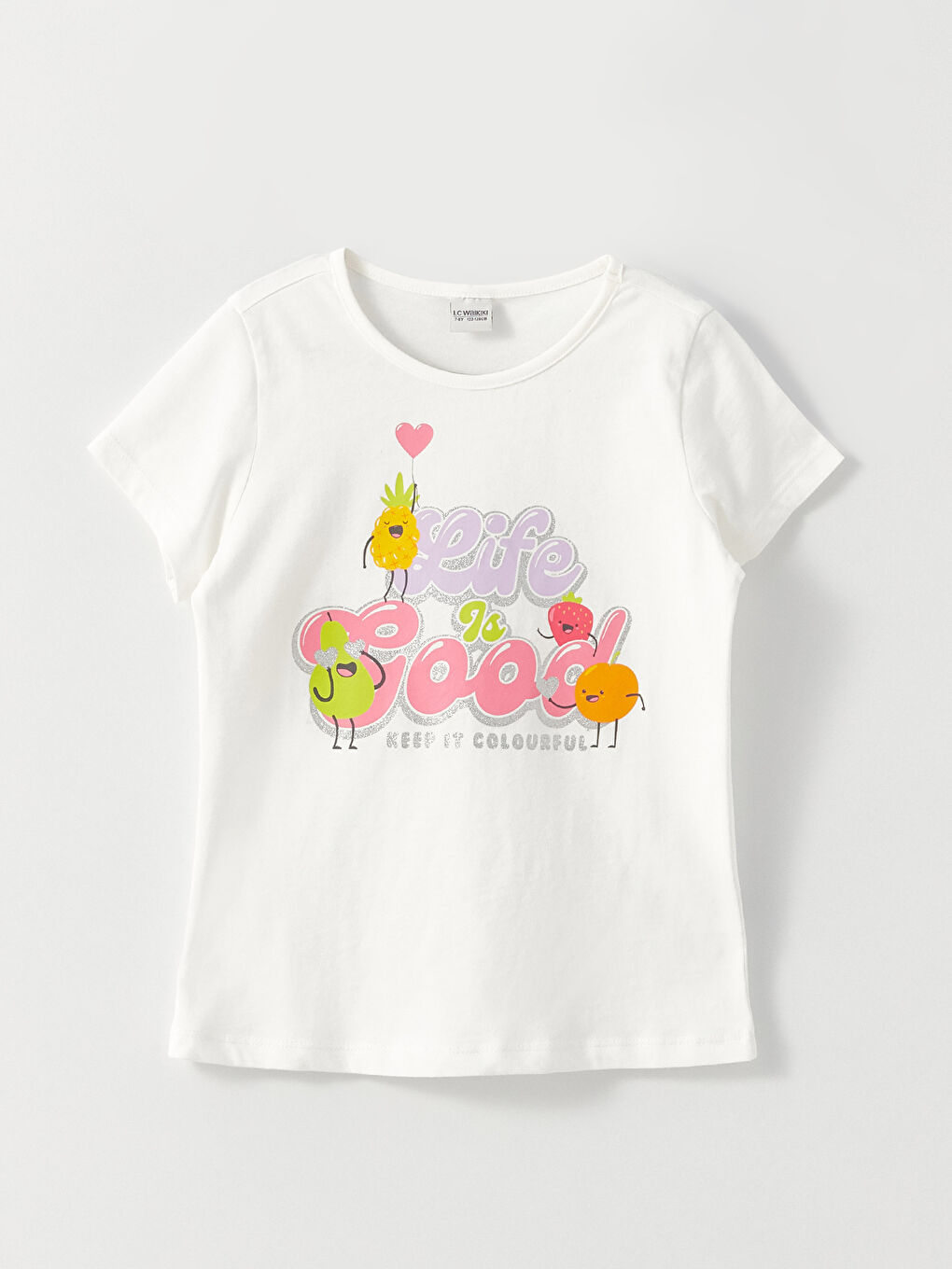 Crew Neck Short Sleeve Printed Girls' T-Shirt