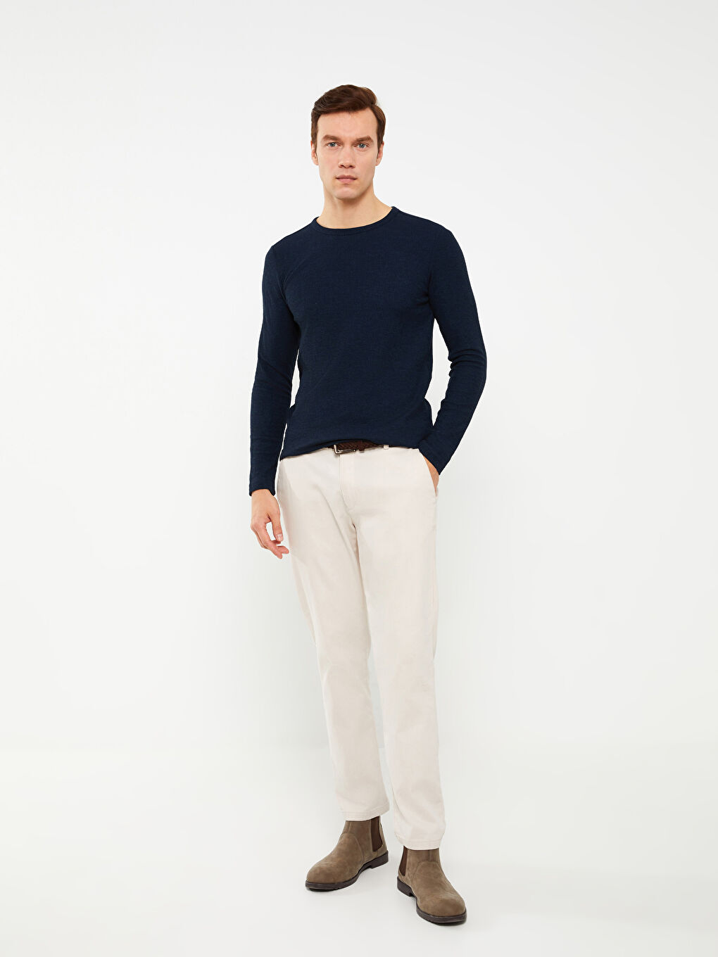 تيشيرت كم طويل بياقة دائرية للرجال-2