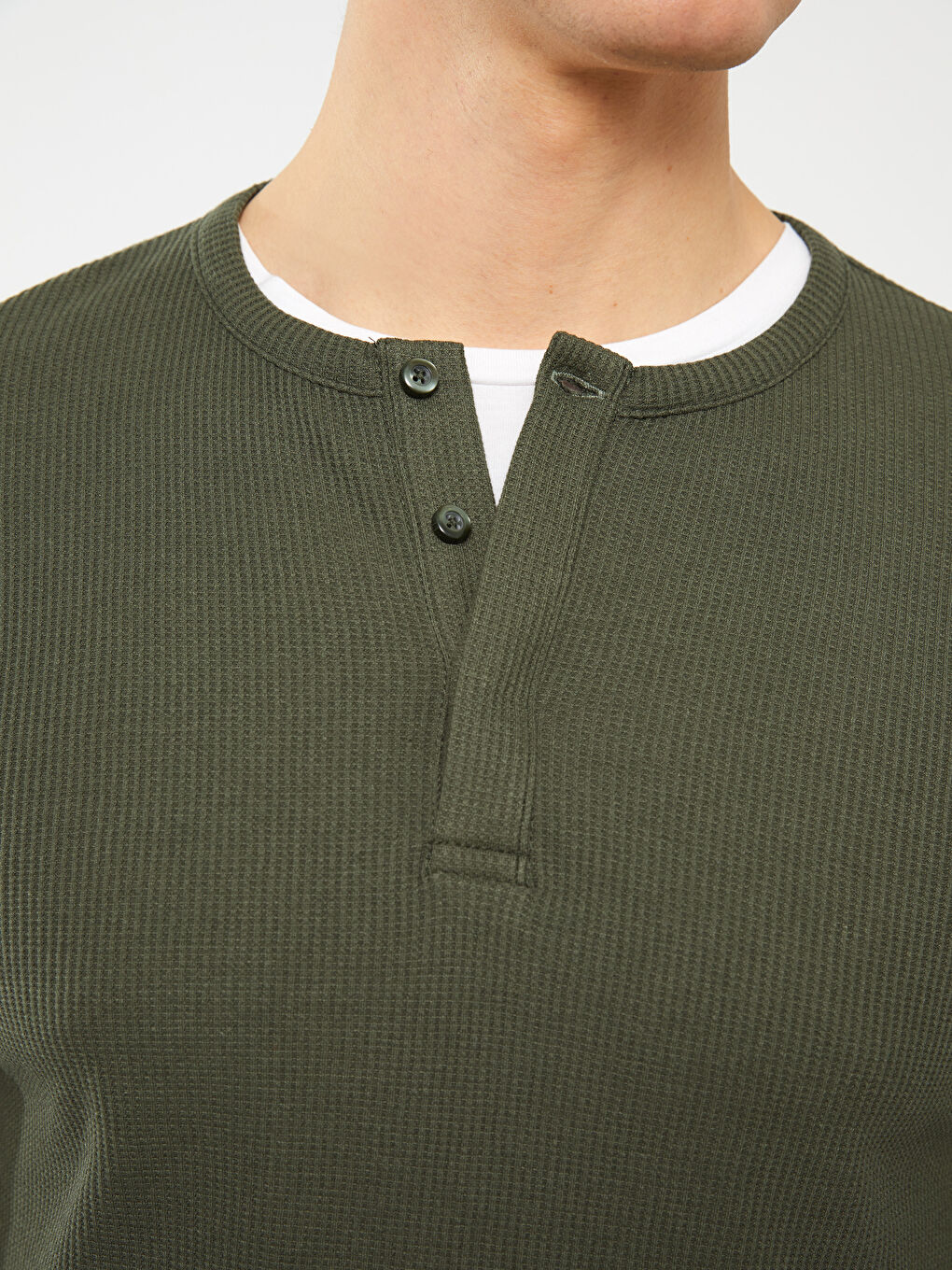 Haki Bisiklet Yaka Uzun Kollu Erkek Tişört-7