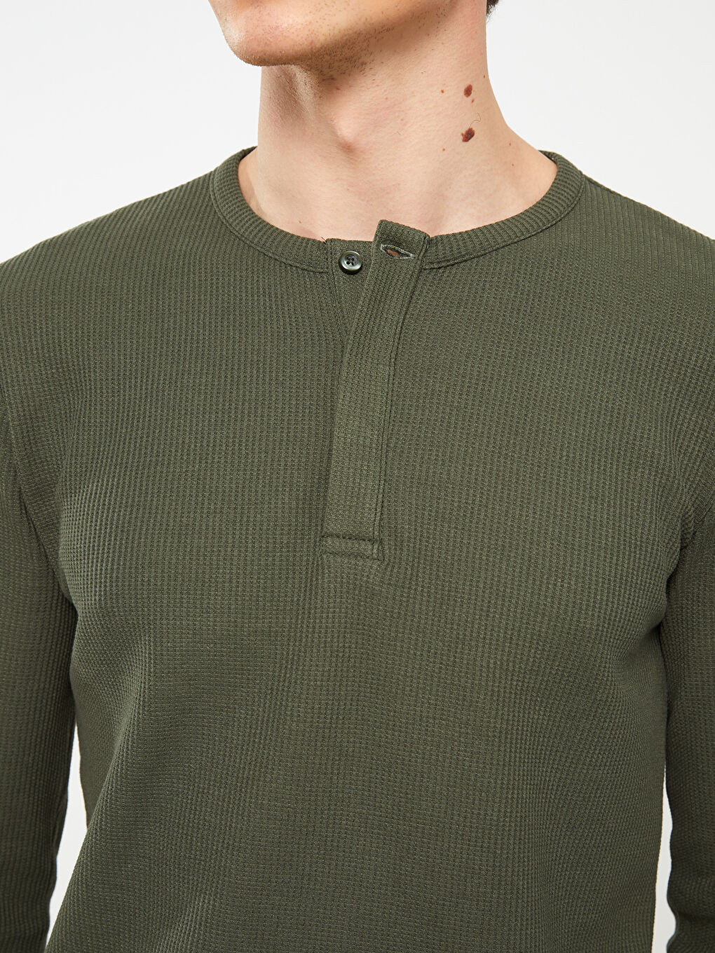 Haki Bisiklet Yaka Uzun Kollu Erkek Tişört-6