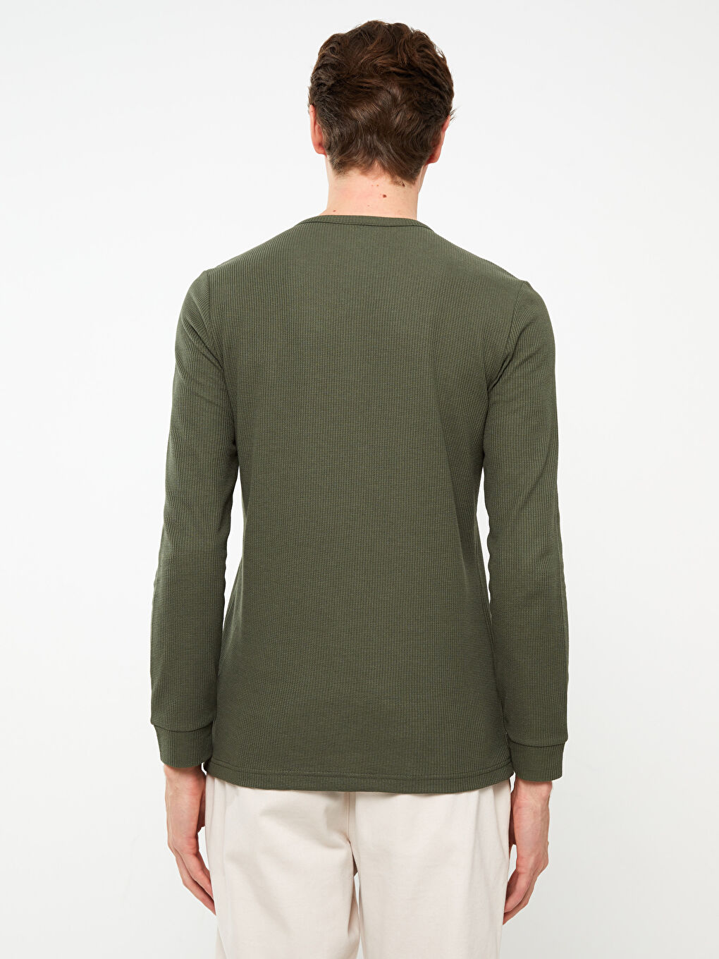 Haki Bisiklet Yaka Uzun Kollu Erkek Tişört-8