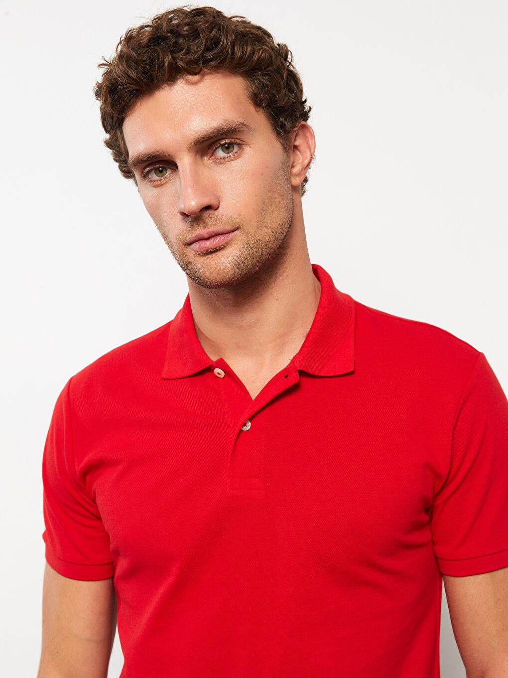 Kırmızı Polo Yaka Kısa Kollu Pike Erkek Tişört-2