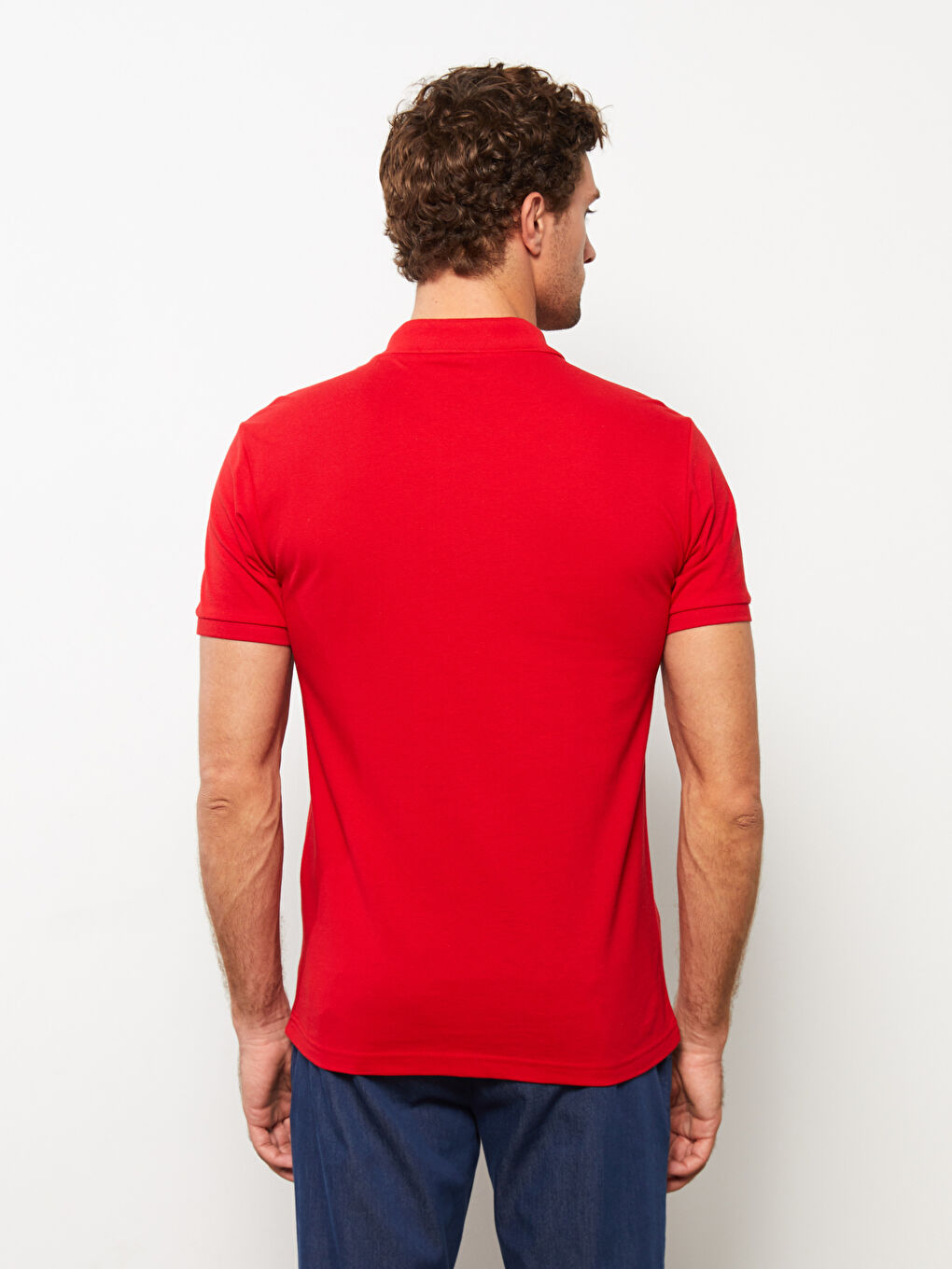 Kırmızı Polo Yaka Kısa Kollu Pike Erkek Tişört-4