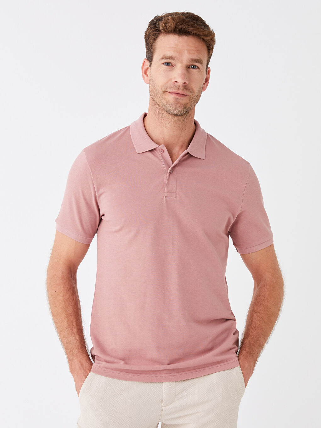 Pembe Polo Yaka Kısa Kollu Pike Erkek Tişört