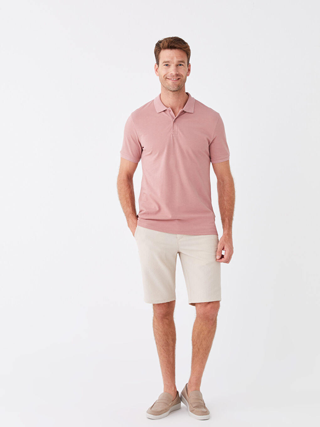 Pembe Polo Yaka Kısa Kollu Pike Erkek Tişört-2