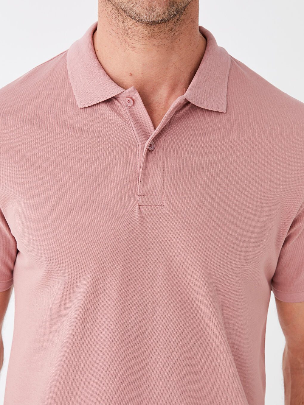 Pembe Polo Yaka Kısa Kollu Pike Erkek Tişört-3