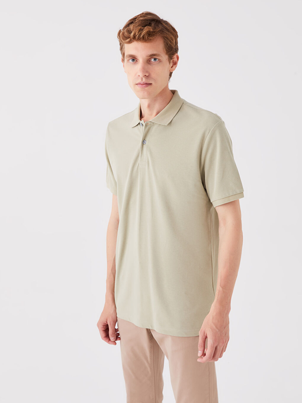 Haki Polo Yaka Kısa Kollu Pike Erkek Tişört-1