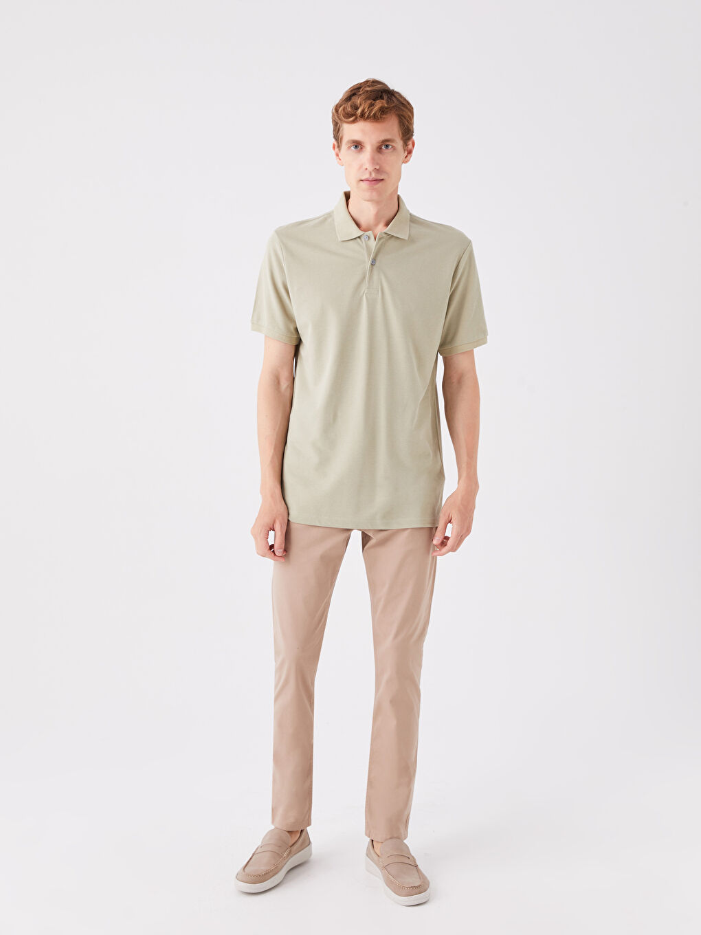 Haki Polo Yaka Kısa Kollu Pike Erkek Tişört-2