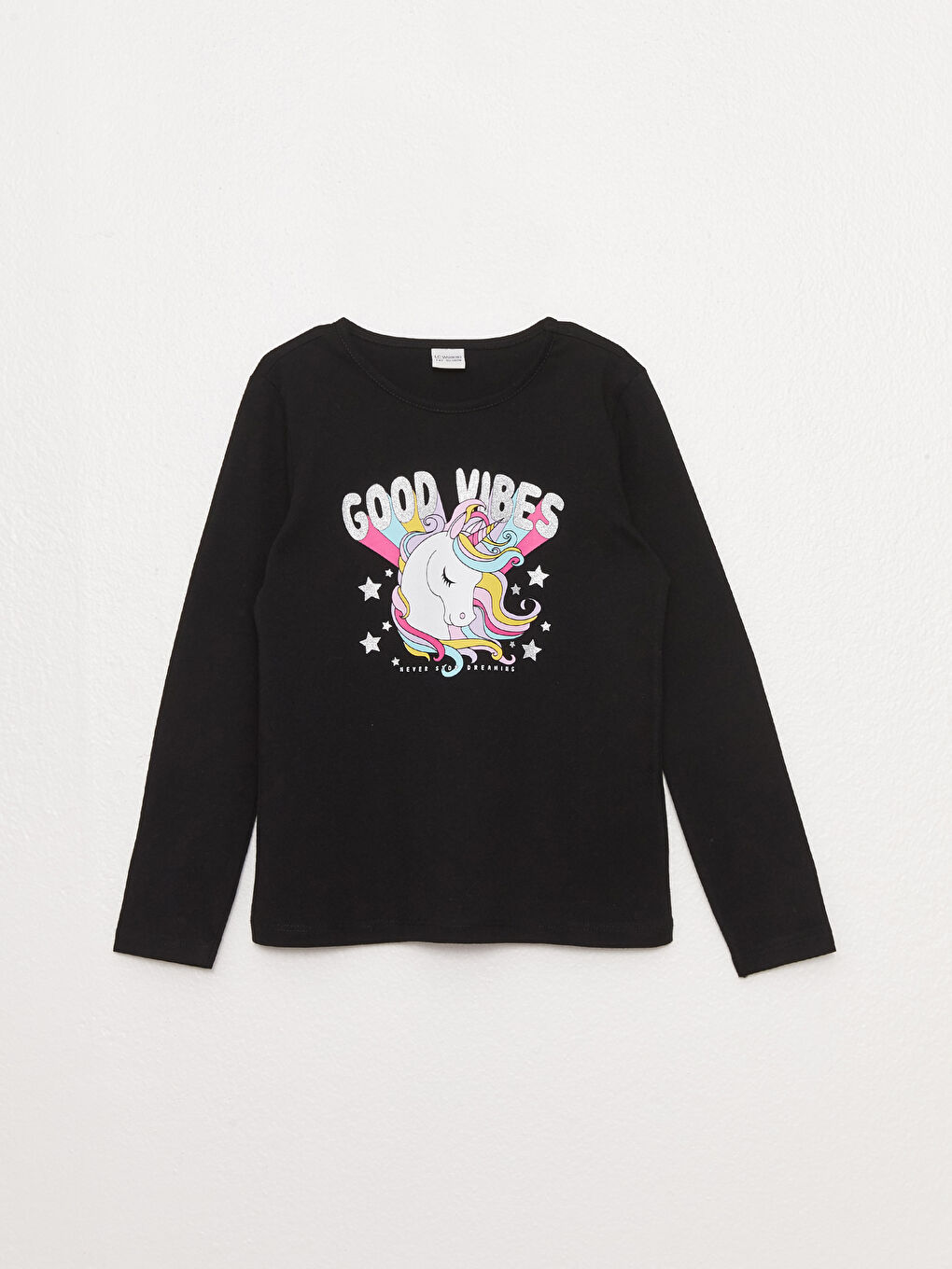 Crew Neck Printed Long Sleeve Girls' T-Shirt
