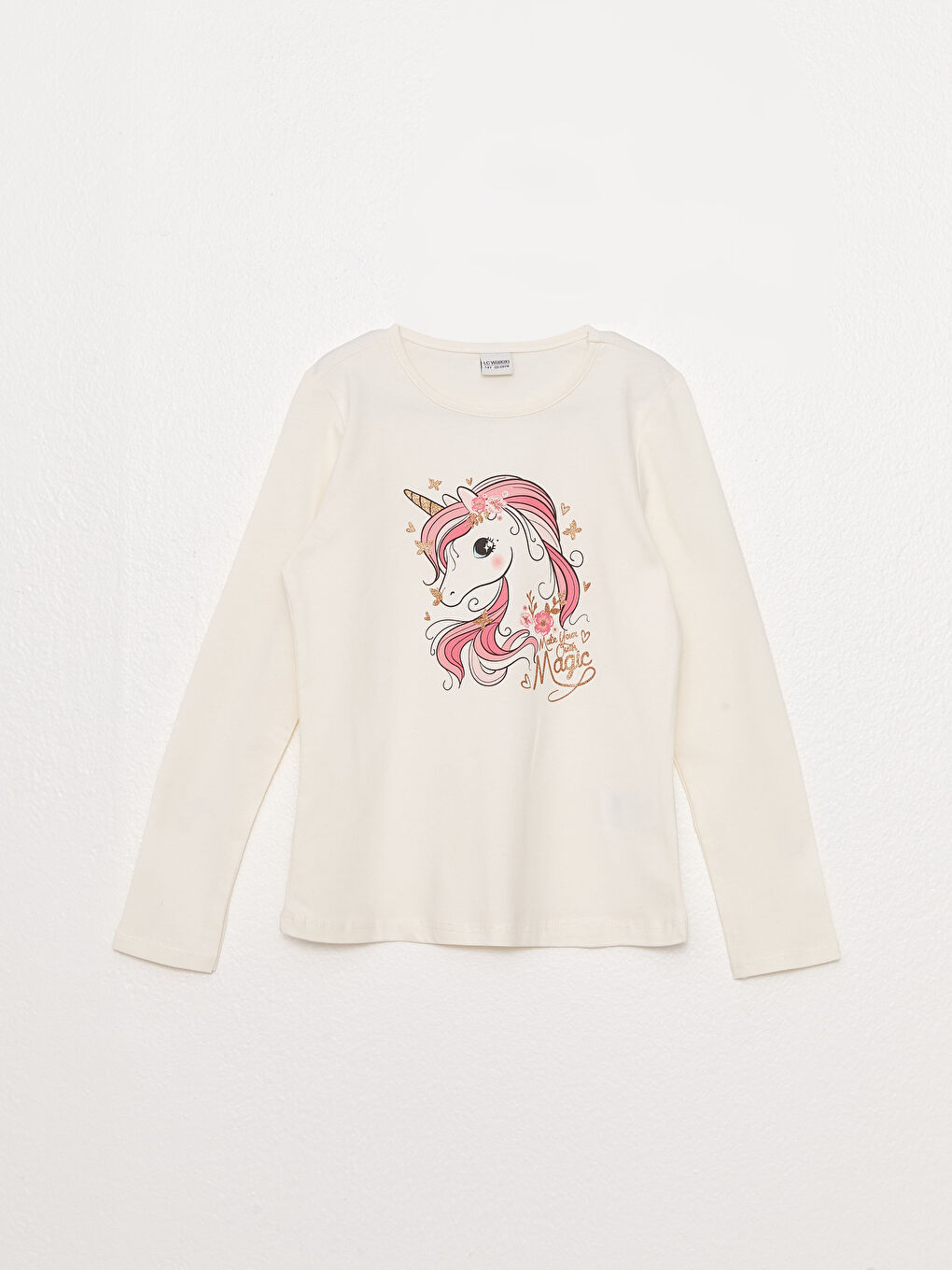 Crew Neck Printed Long Sleeve Girls' T-Shirt