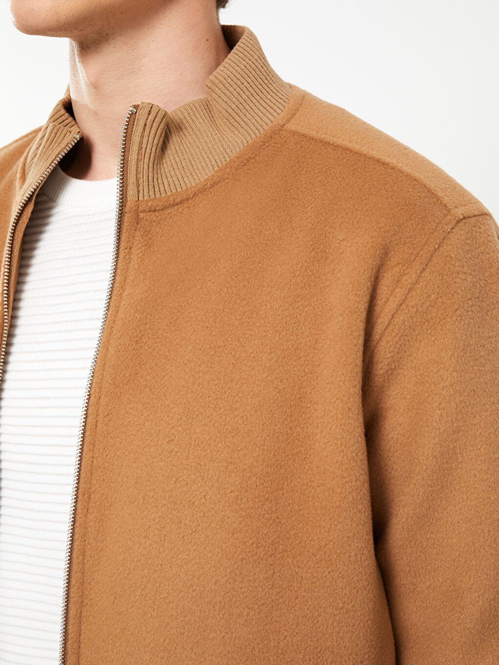 Kahverengi Slim Fit Dik Yaka Erkek Mont-2