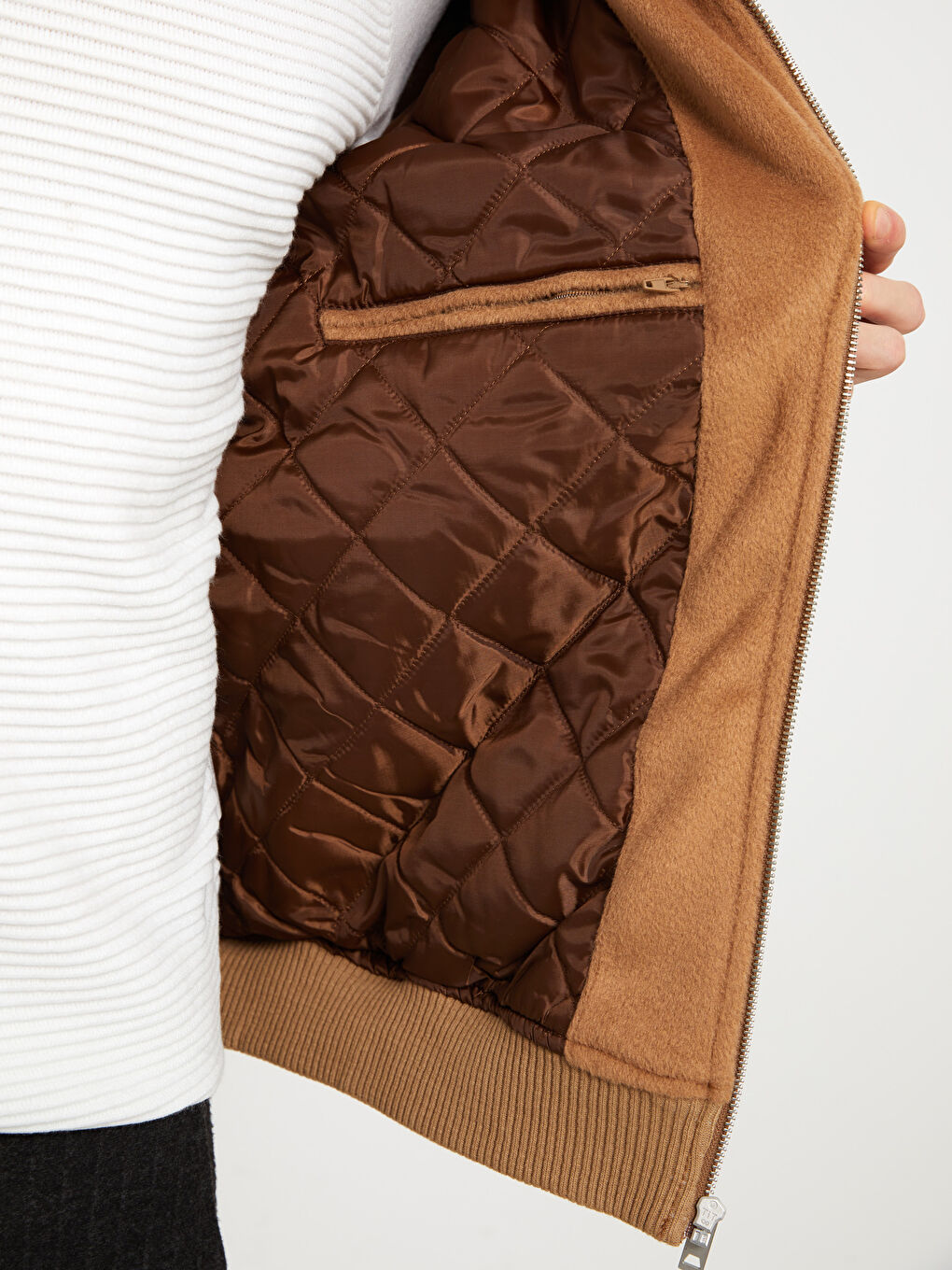 Kahverengi Slim Fit Dik Yaka Erkek Mont-3