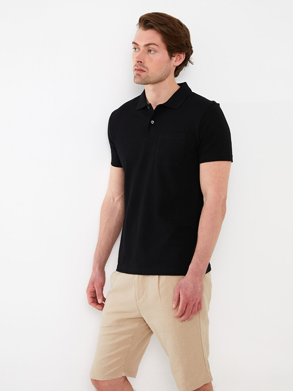 Siyah Polo Yaka Kısa Kollu Pike Erkek Tişört