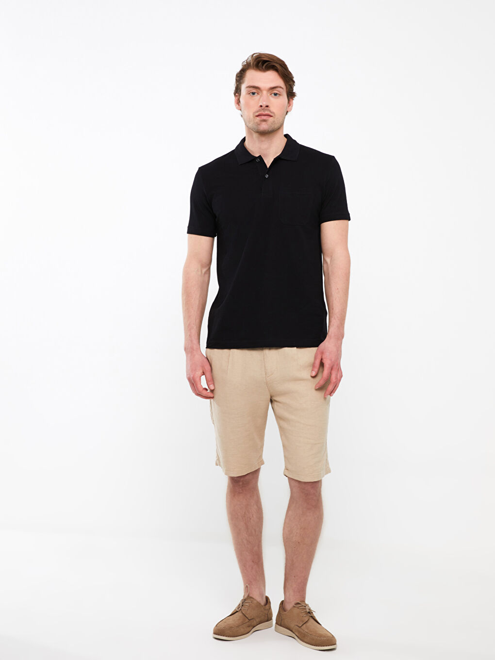 Siyah Polo Yaka Kısa Kollu Pike Erkek Tişört-2