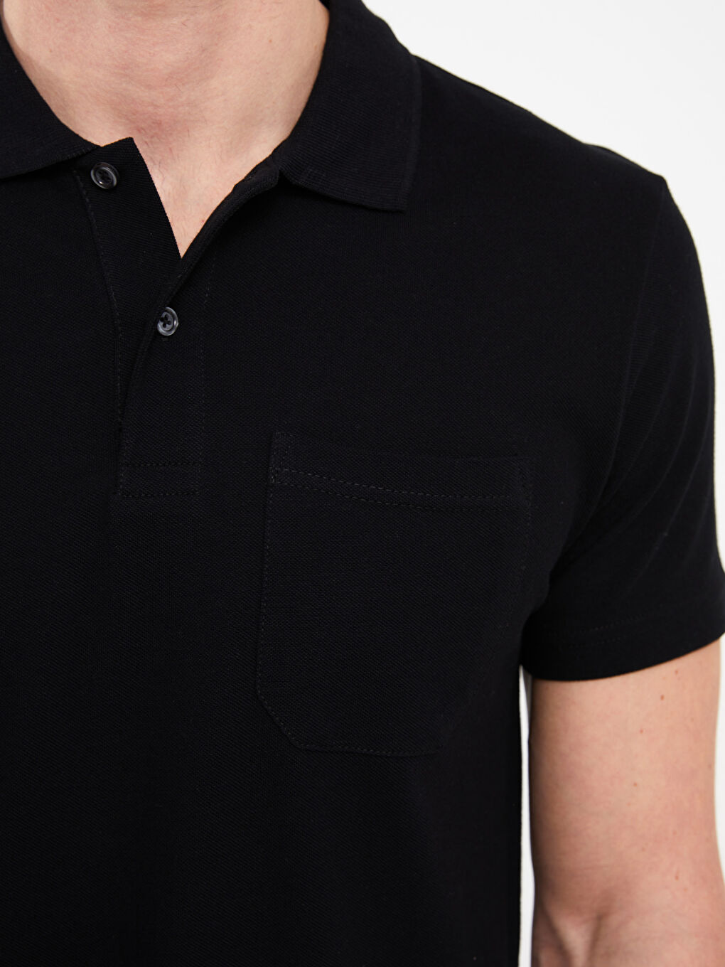 Siyah Polo Yaka Kısa Kollu Pike Erkek Tişört-3
