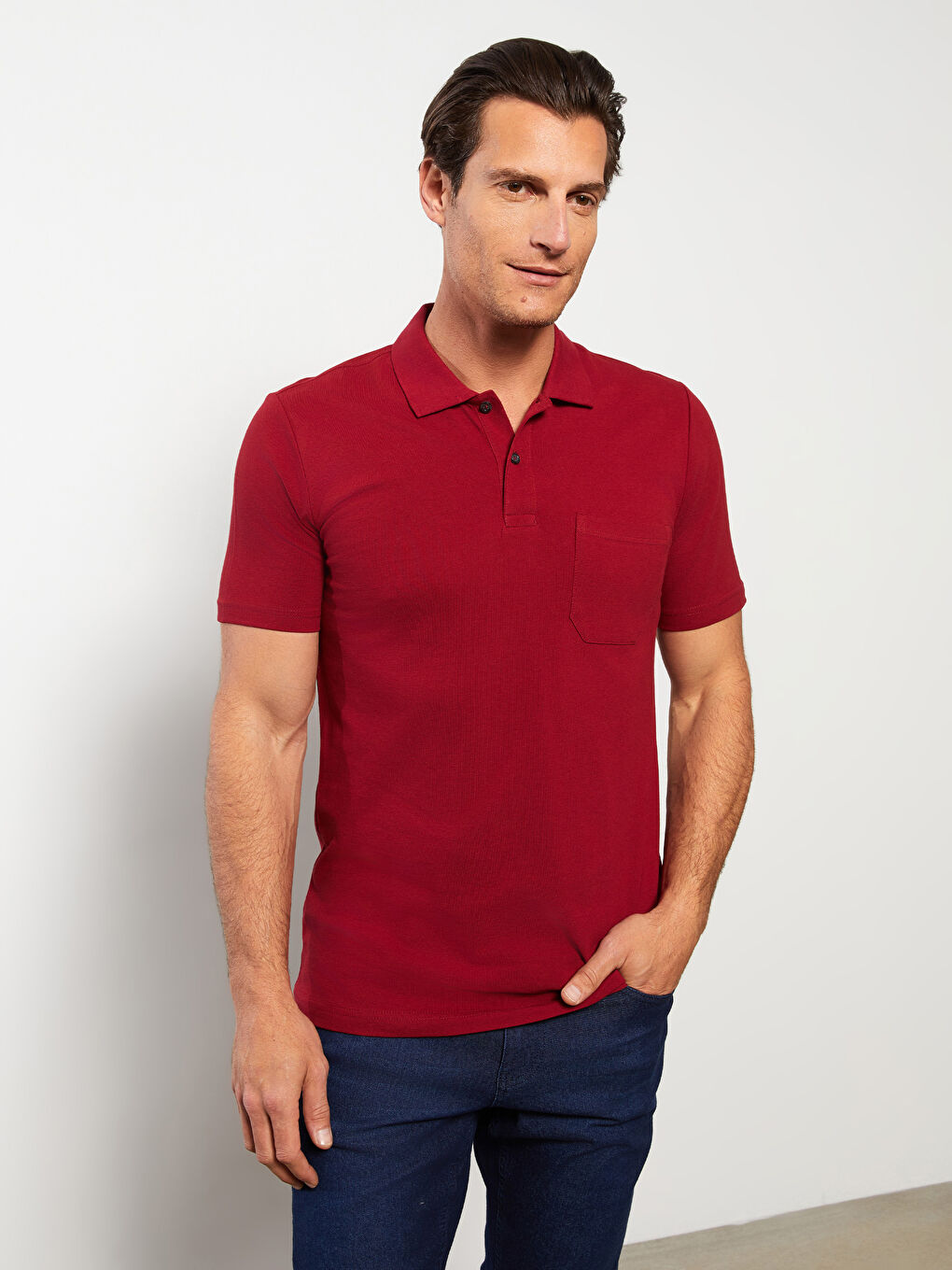 LCWAIKIKI Basic Bordo Polo Yaka Kısa Kollu Pike Erkek Tişört - 1