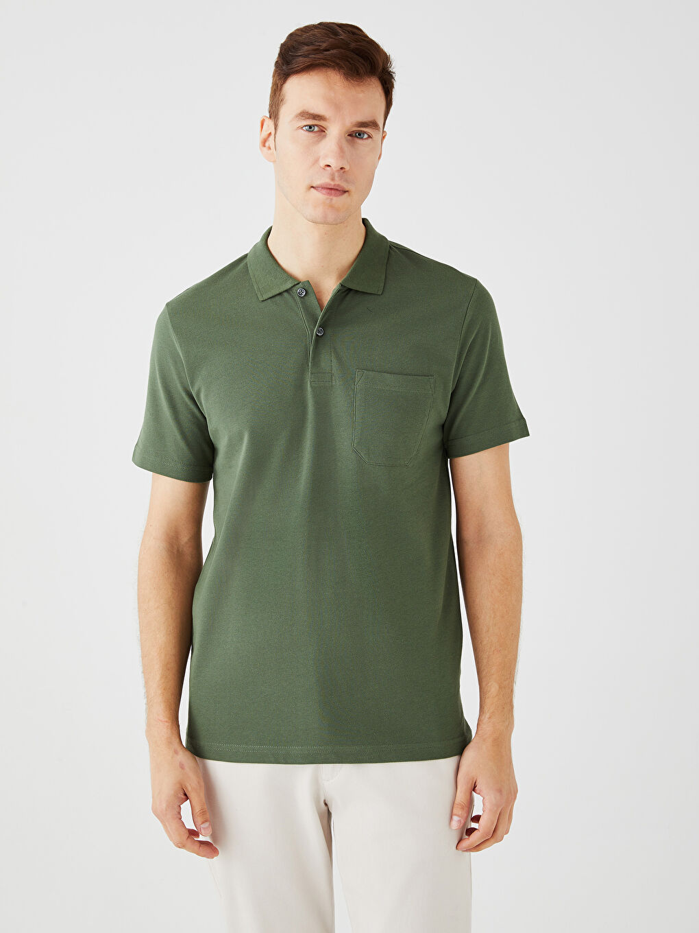 تي شيرت بياقة بولو كم قصير بيكيه للرجال-1