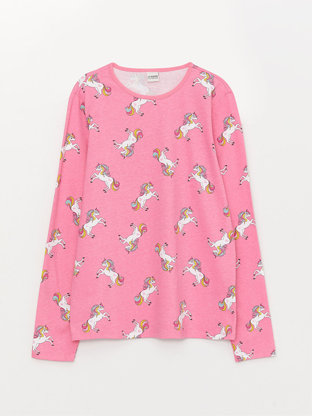 Қыздарға арналған ұзын жеңді принтті дөңгелек жағалы футболка