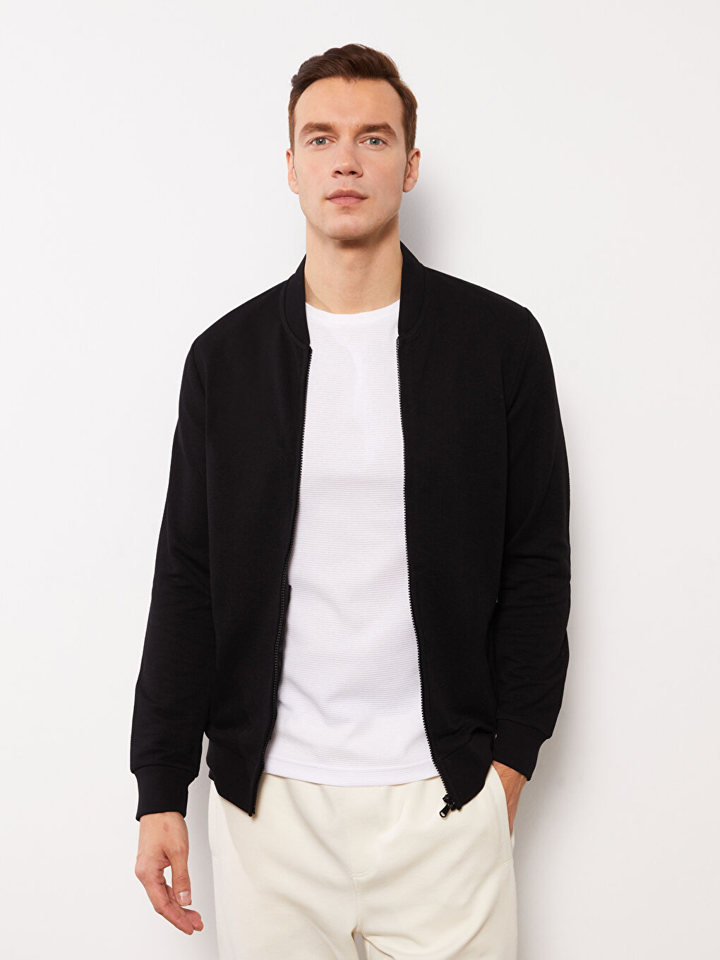 College Collar Long Sleeve Men's Zip-Up Sweatshirt-1