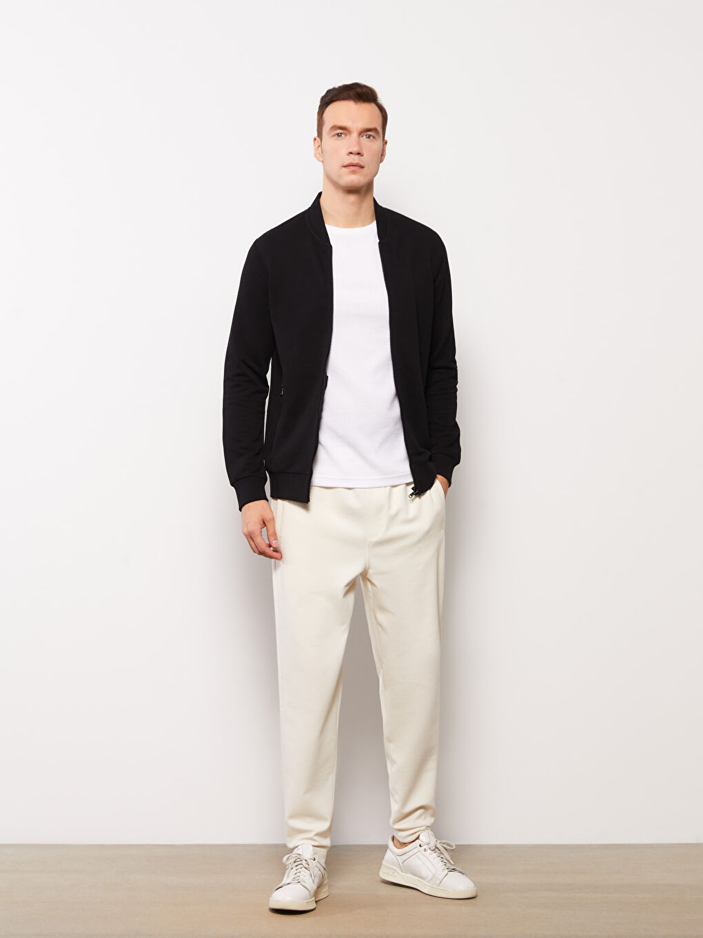 College Collar Long Sleeve Men's Zip-Up Sweatshirt-2