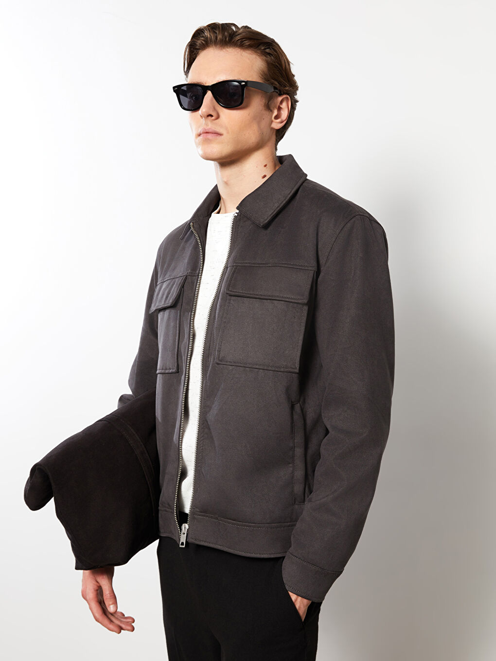 Slim Fit Collared Neck Men's Suede Coat