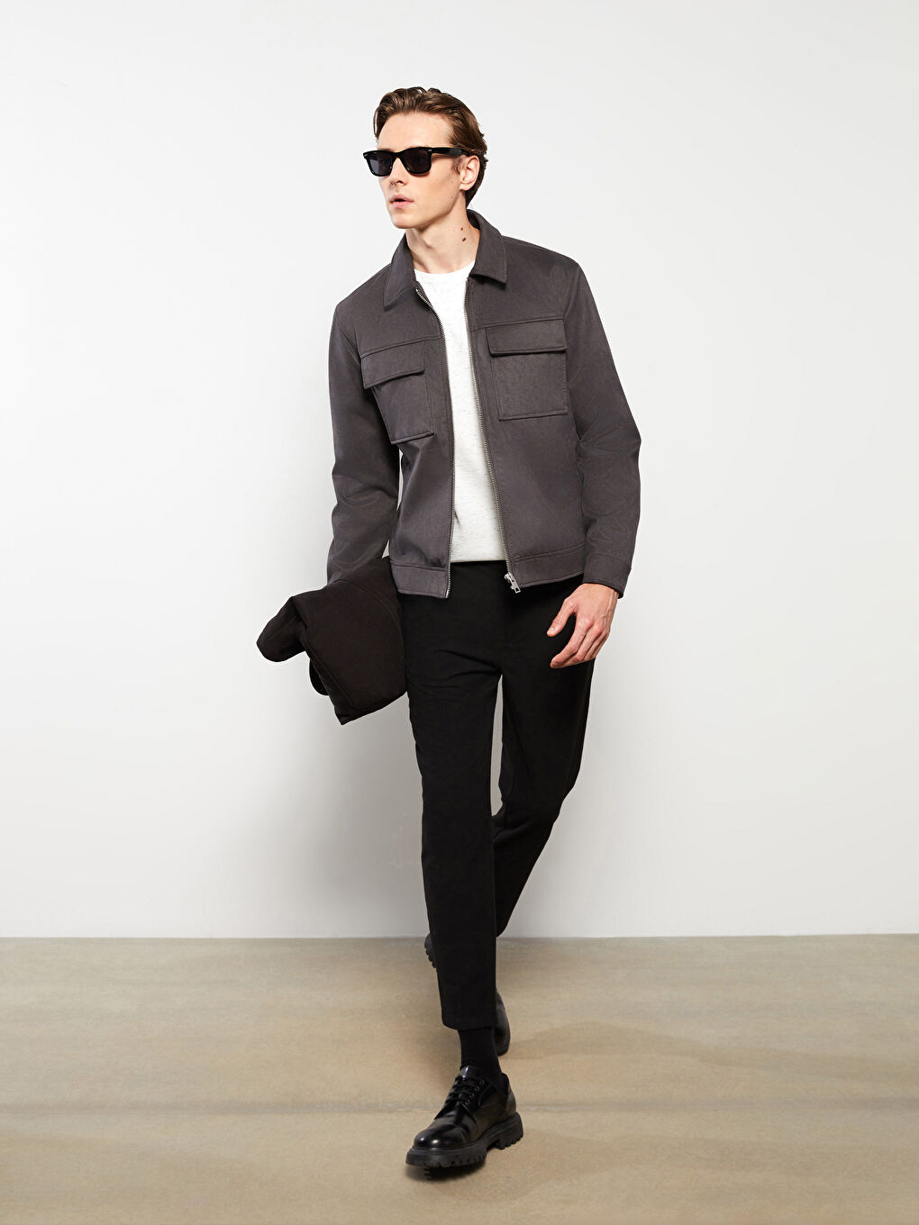 Slim Fit Collared Neck Men's Suede Coat-1