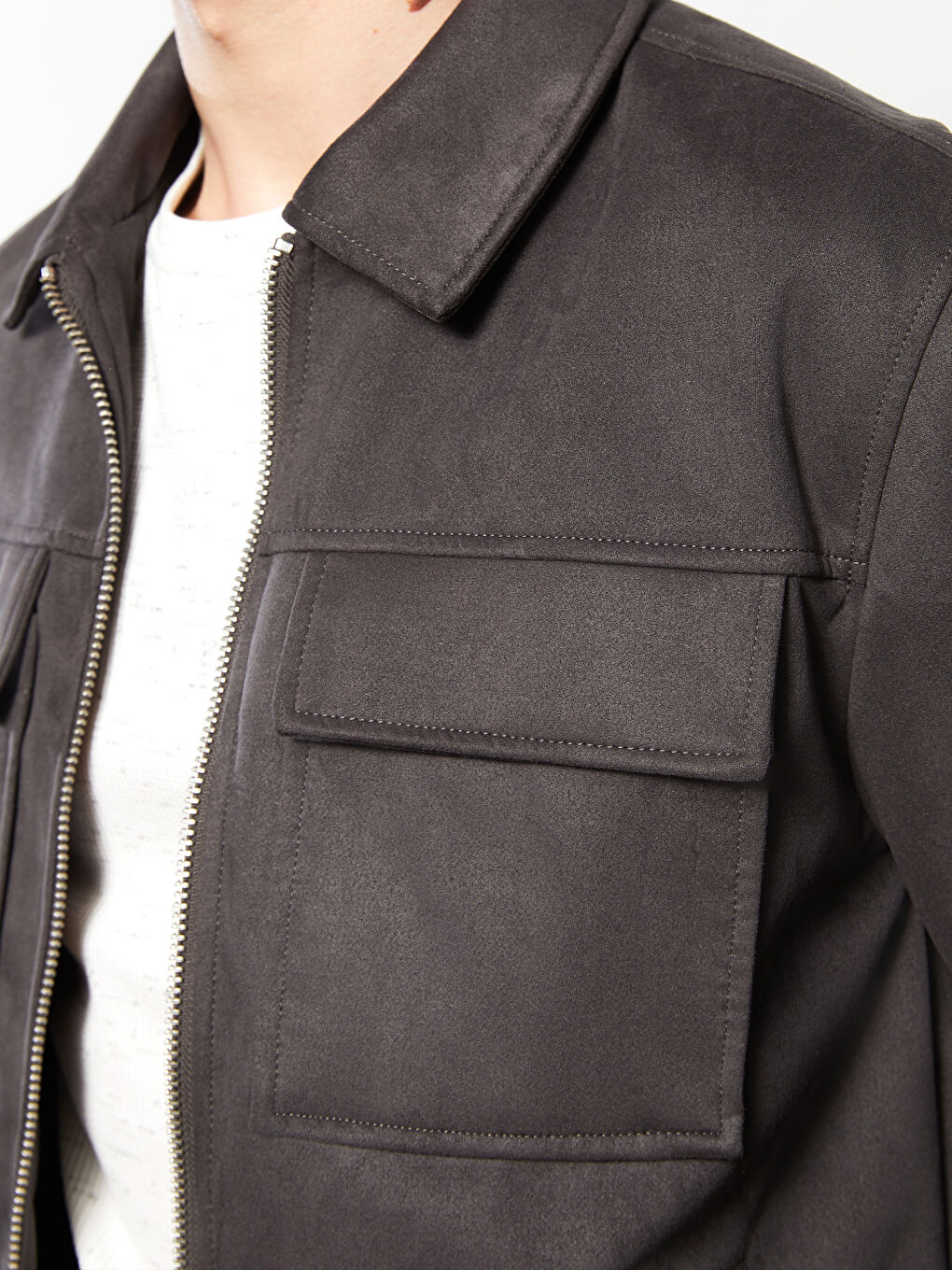 Slim Fit Collared Neck Men's Suede Coat-2