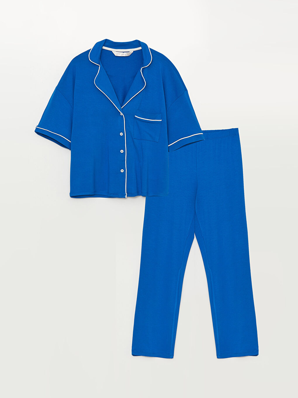 Collared Neck Plain Short Sleeve Women's Pyjama Set-5