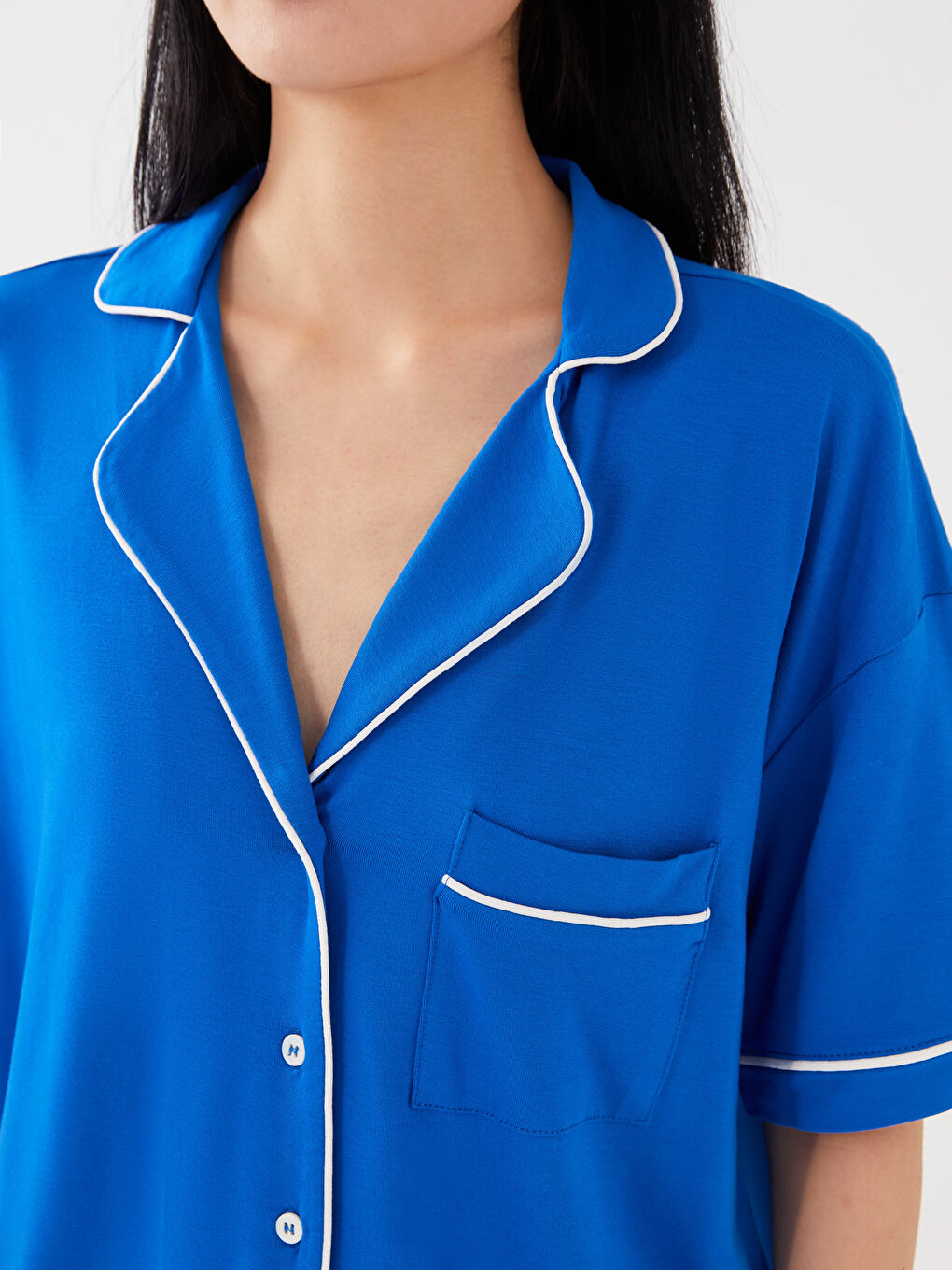Collared Neck Plain Short Sleeve Women's Pyjama Set-3