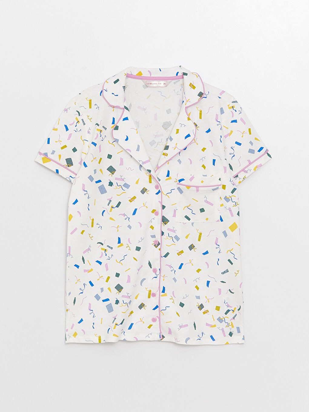 طقم بيجامة ياقة القميص منقوش كم قصير للسيدات-6