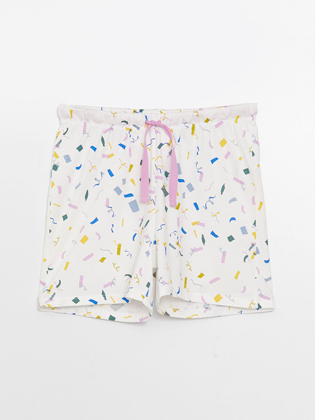 Ekru Bisiklet Yaka Baskılı Kısa Kollu Kadın Şortlu Pijama Takımı-7