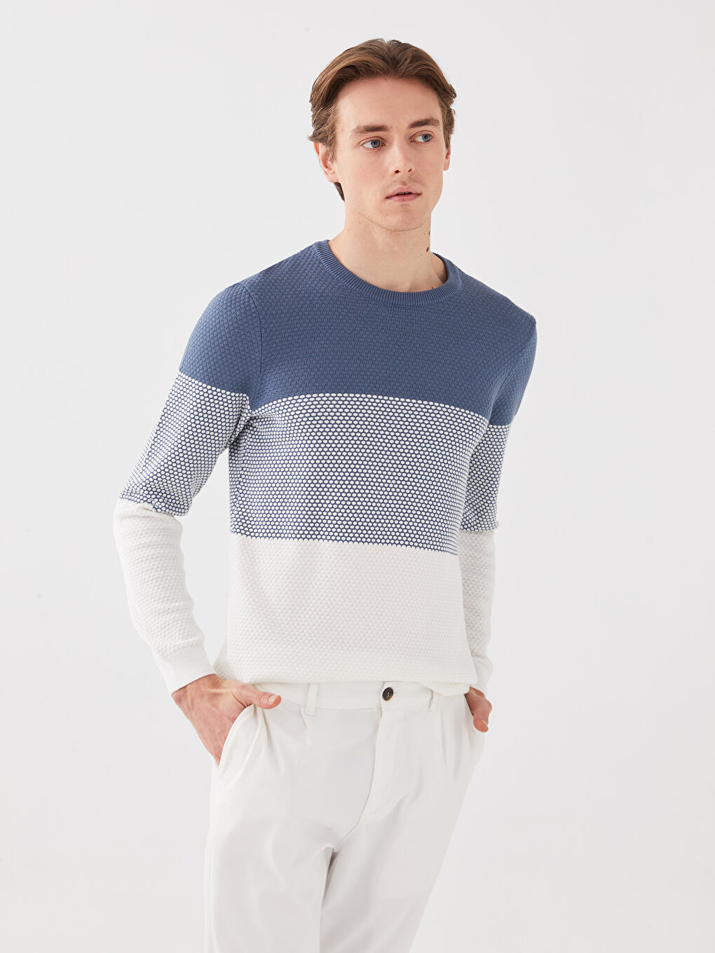 LCW Vision Rundhalsausschnitt Langarm Farbblock Herren Strickpullover -S31244Z8-J0M