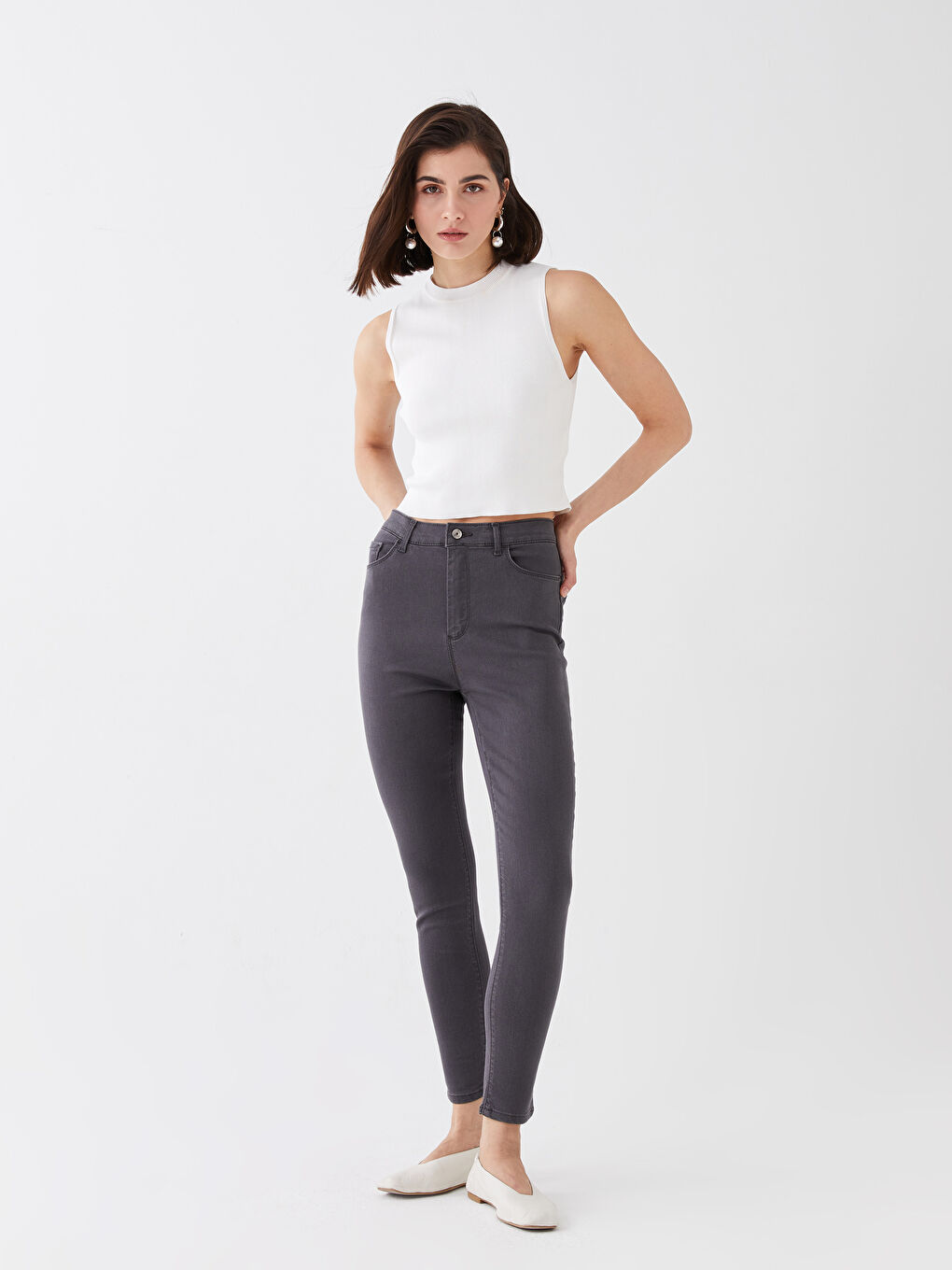 LCWAIKIKI Basic Women's High Waisted Slim Fit Regular Denim Trousers -S31246Z8-KSK