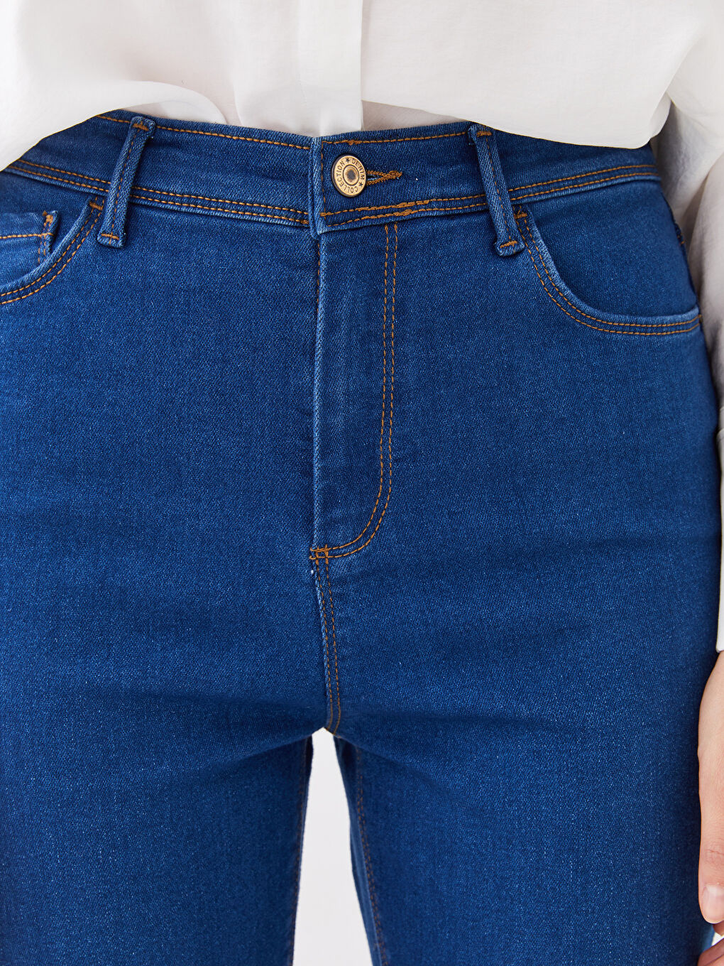 Women's High Waisted Slim Fit Regular Denim Trousers -S31256Z8-H45