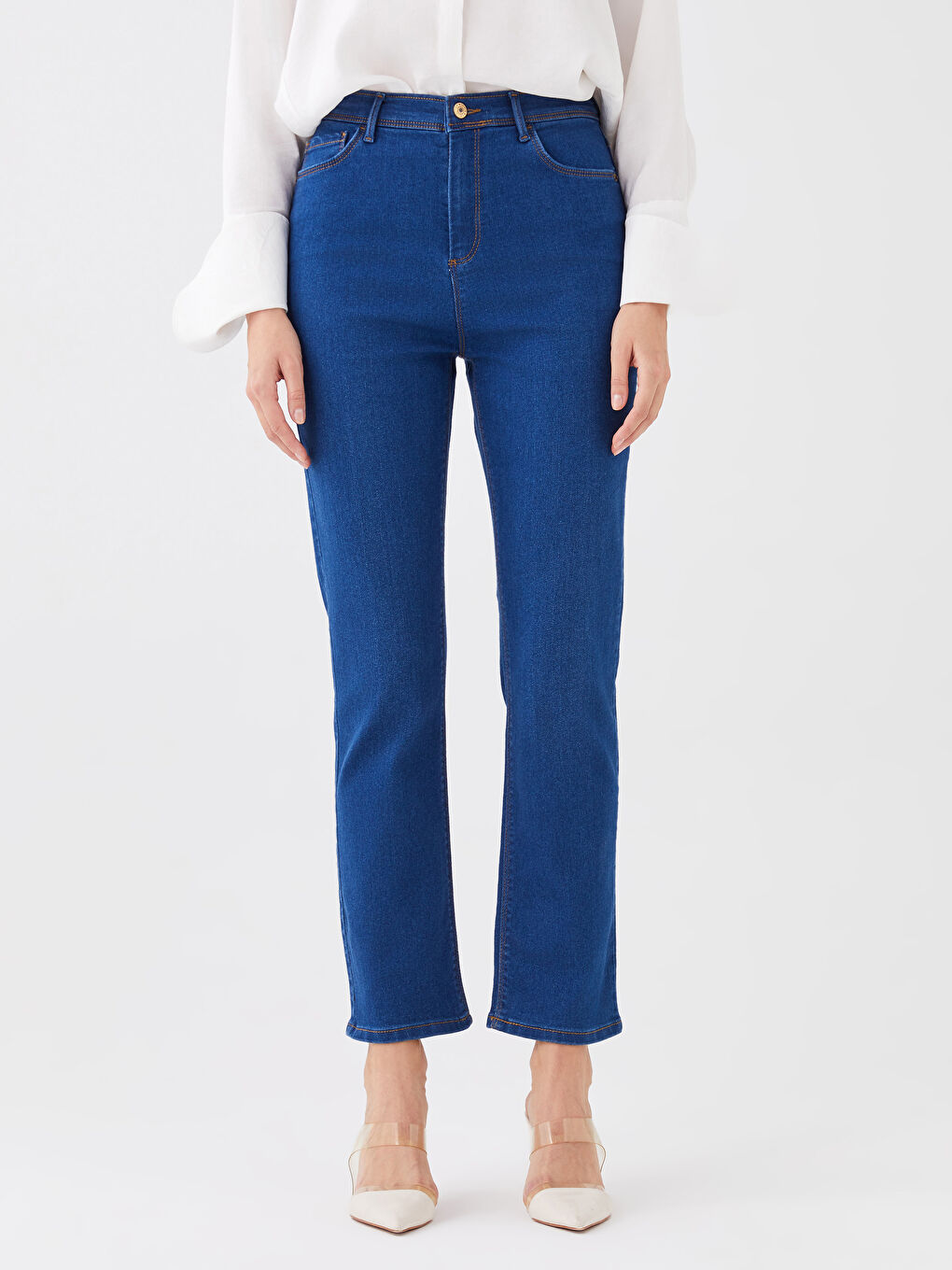 Women's High Waisted Slim Fit Regular Denim Trousers -S31256Z8-H45