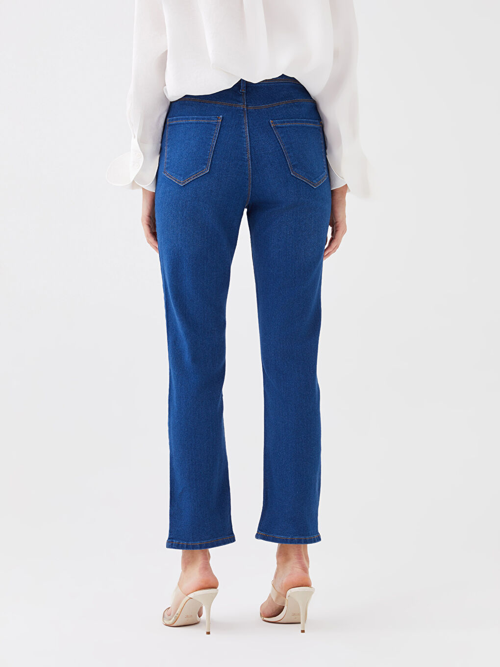 Women's High Waisted Slim Fit Regular Denim Trousers -S31256Z8-H45