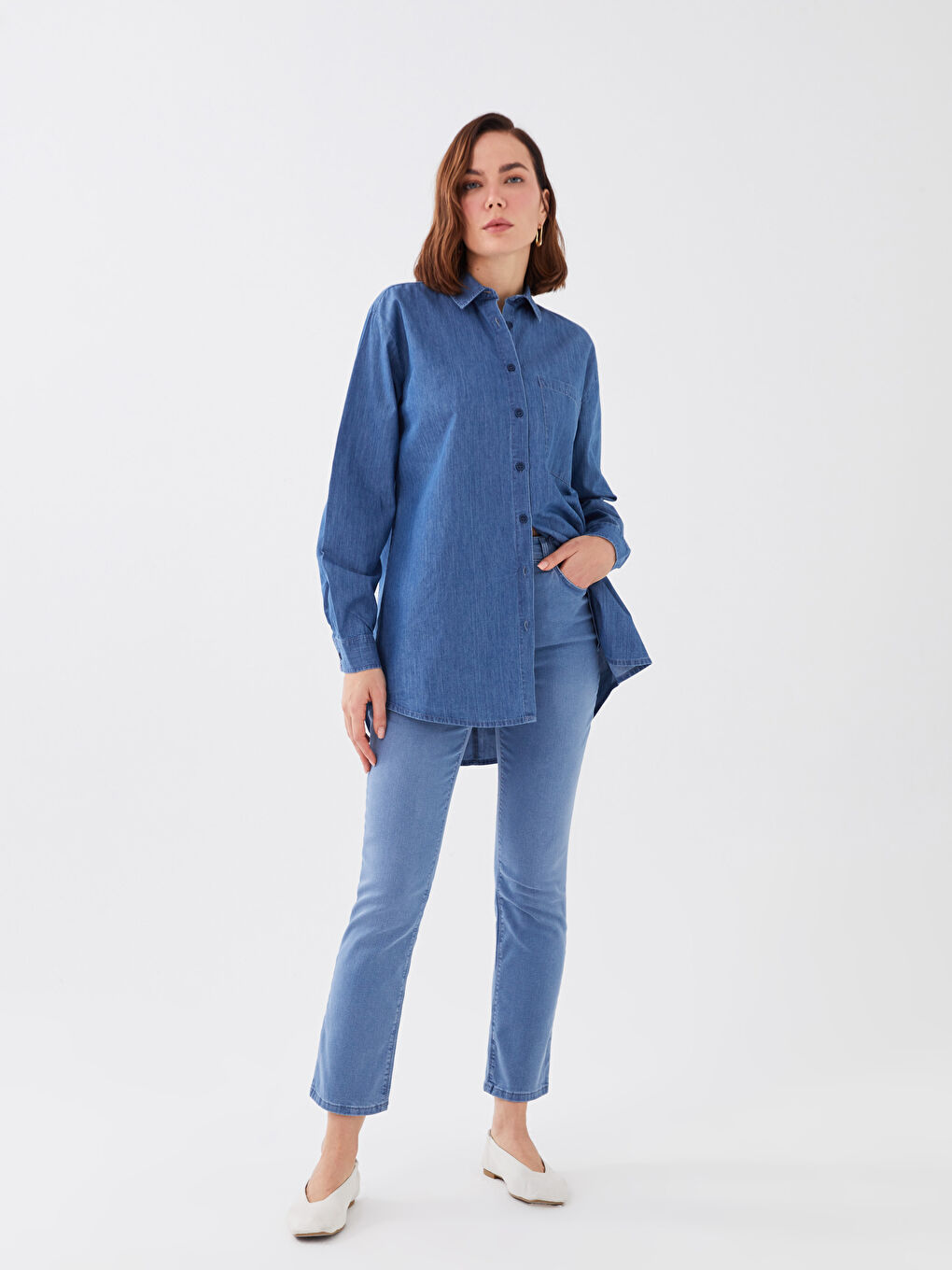 İndigo Yüksek Bel Slim Fit Kadın Jean Pantolon