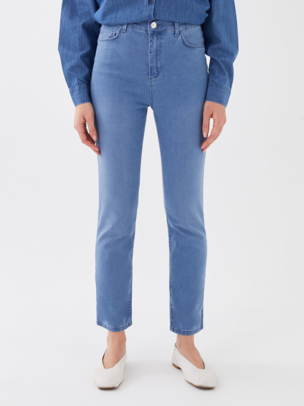 İndigo Yüksek Bel Slim Fit Kadın Jean Pantolon-2