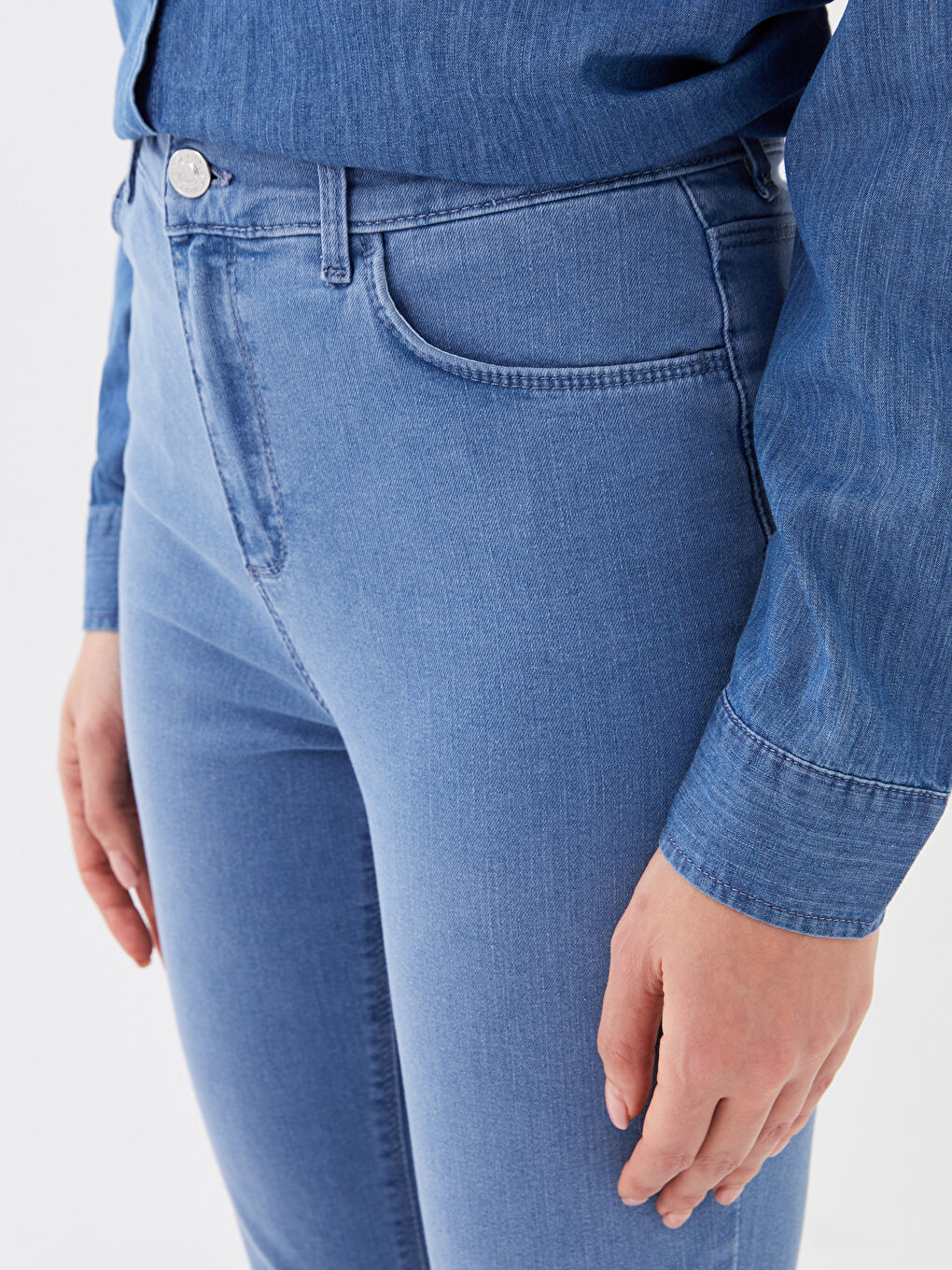 İndigo Yüksek Bel Slim Fit Kadın Jean Pantolon-3