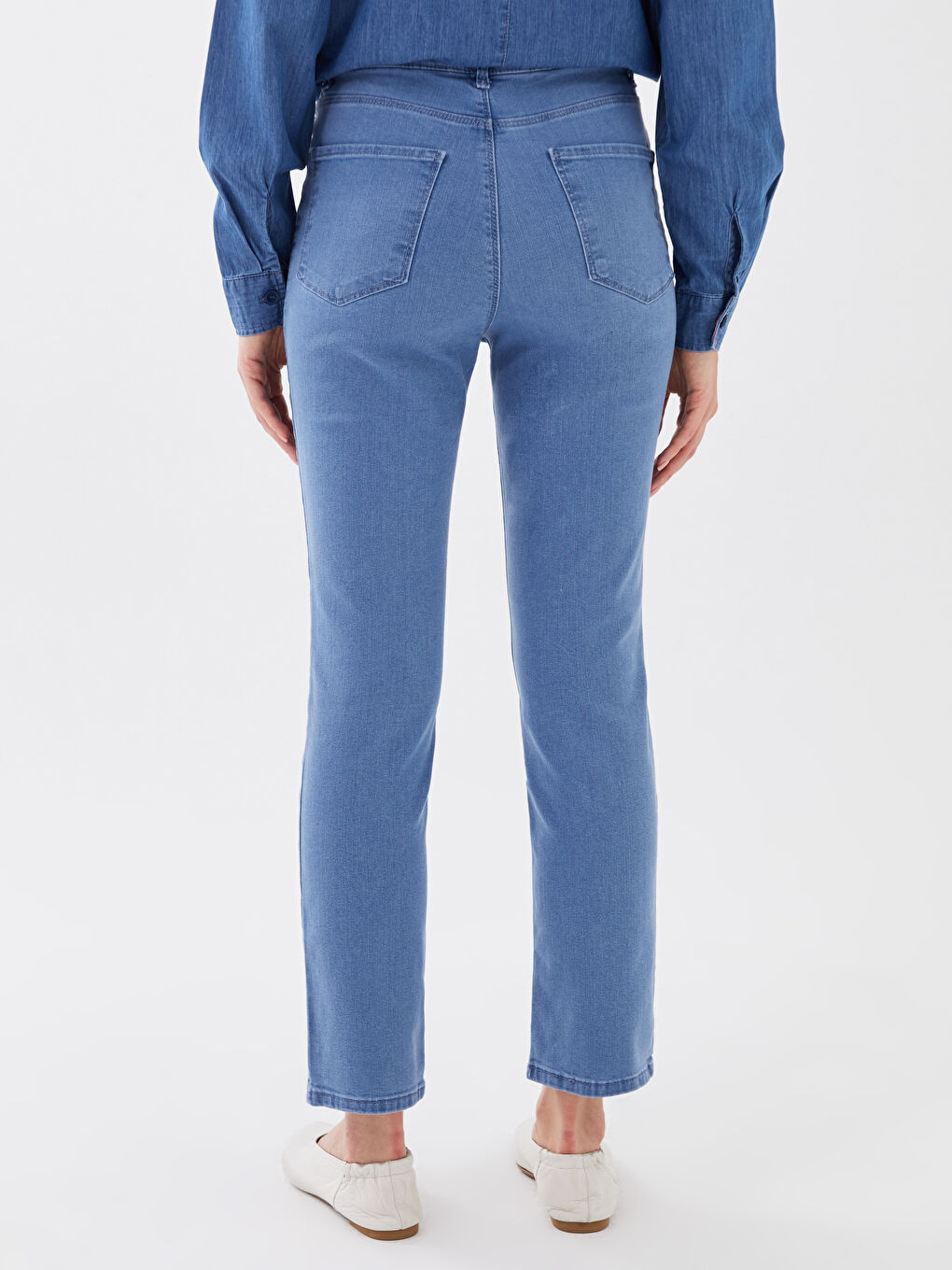 İndigo Yüksek Bel Slim Fit Kadın Jean Pantolon-4