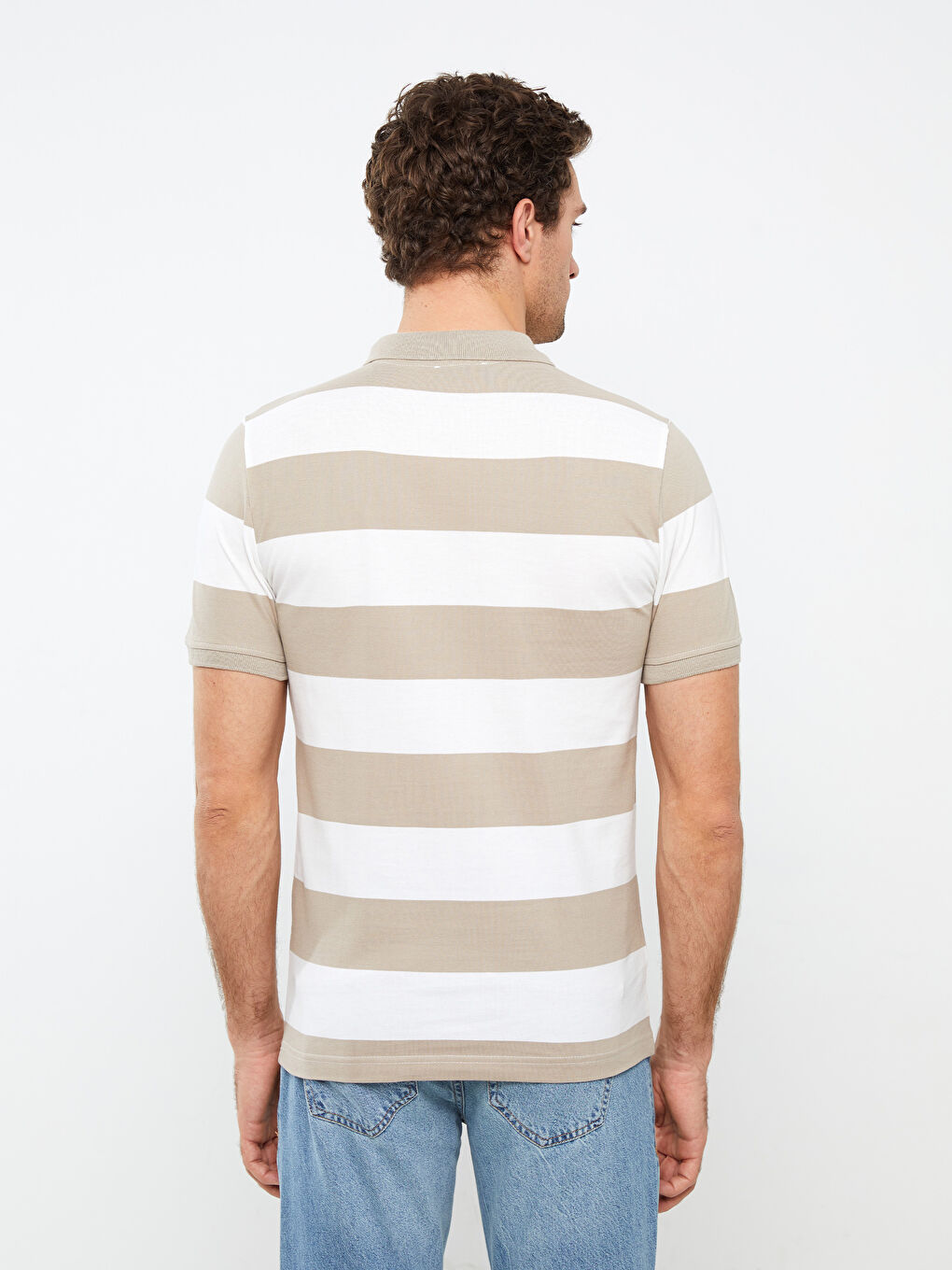 Tricou Polo Guler Înalt Mânecă Scurtă Vărgat Pique pentru Bărbați-4