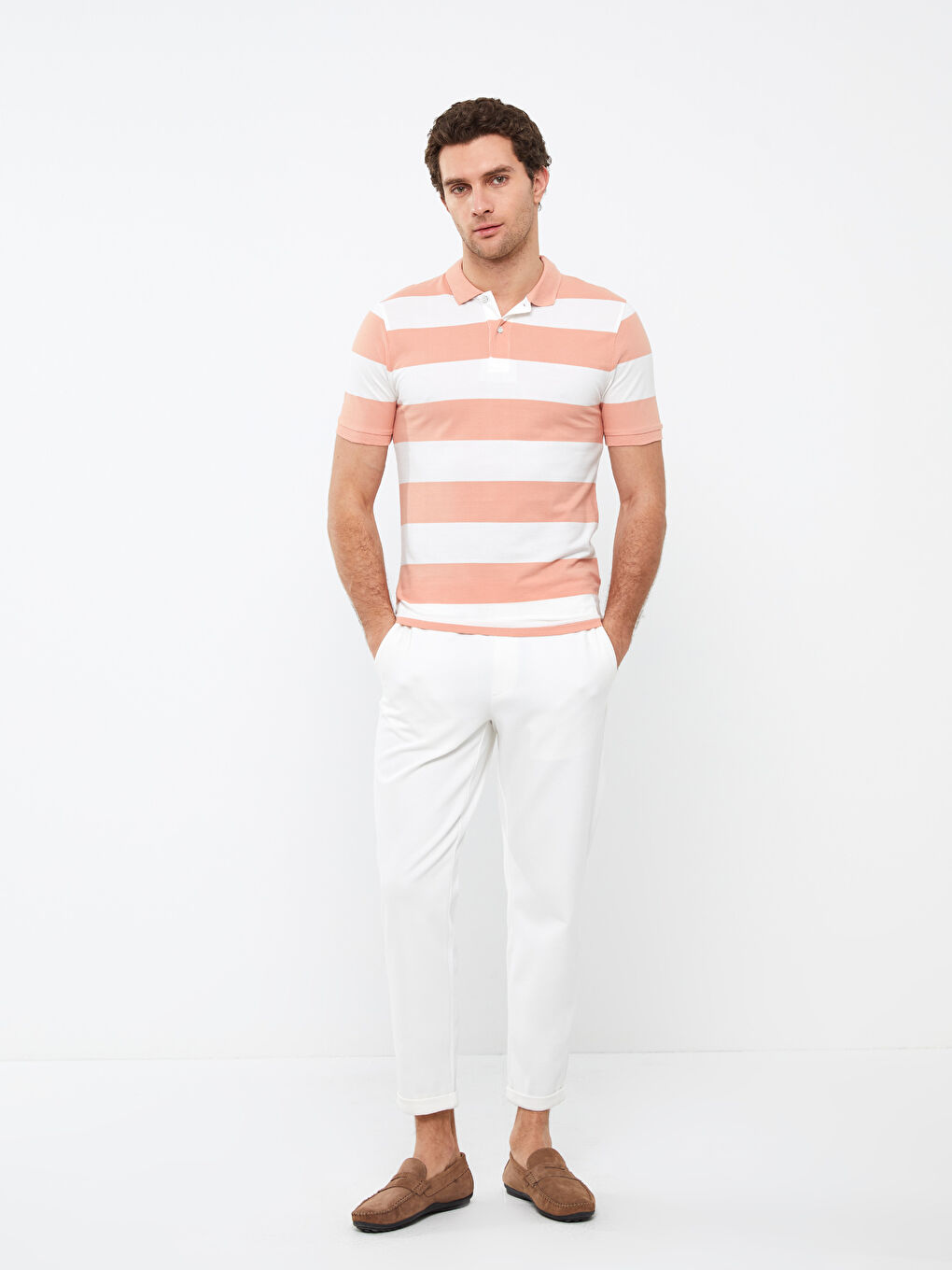 Polo Neck Short Sleeve Striped Pique Men's T-Shirt-2