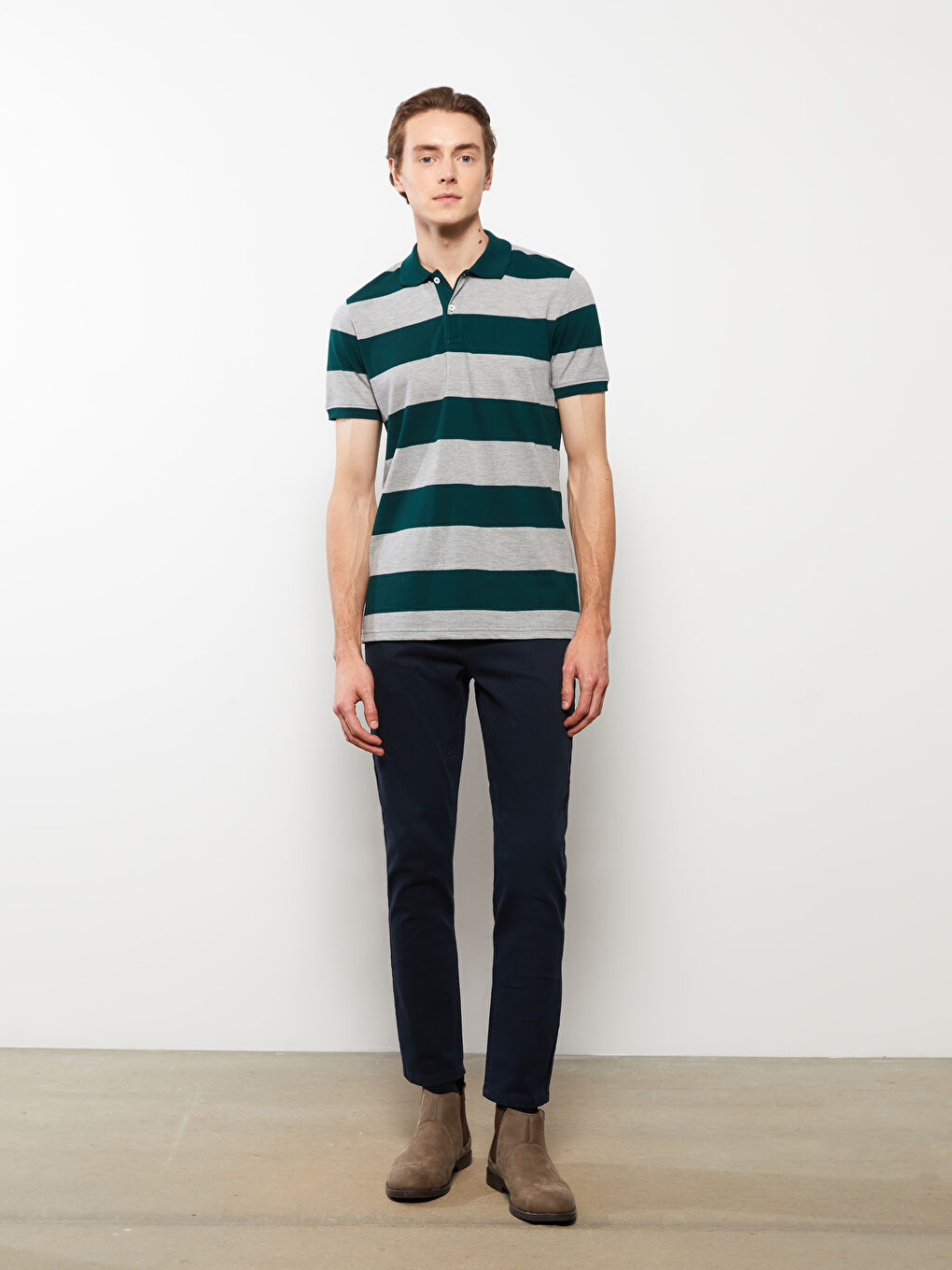 Polo Neck Short Sleeve Striped Pique Men's T-Shirt-2