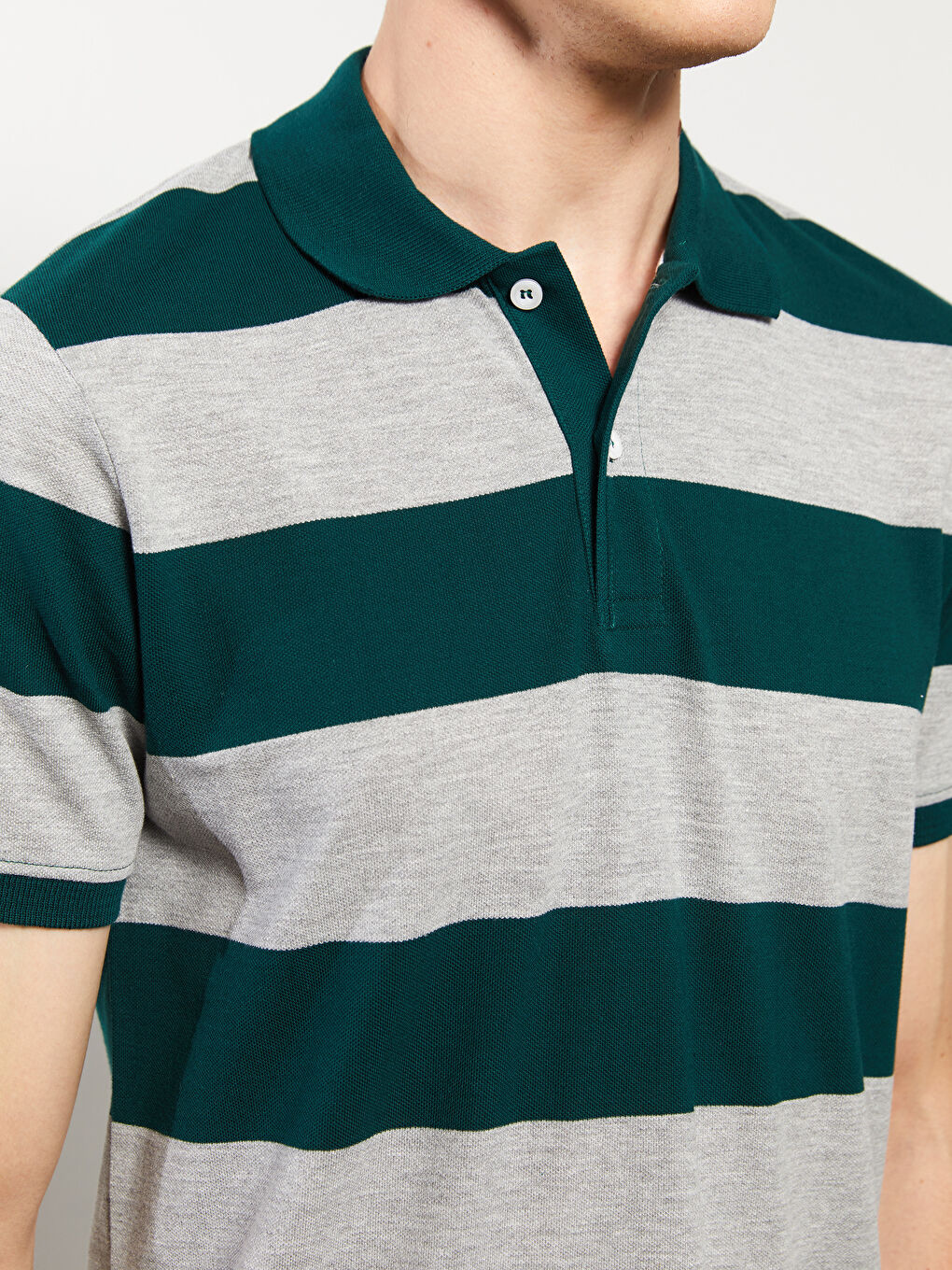 Polo Neck Short Sleeve Striped Pique Men's T-Shirt-3