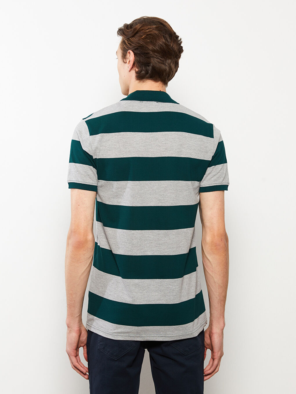 Polo Neck Short Sleeve Striped Pique Men's T-Shirt-4